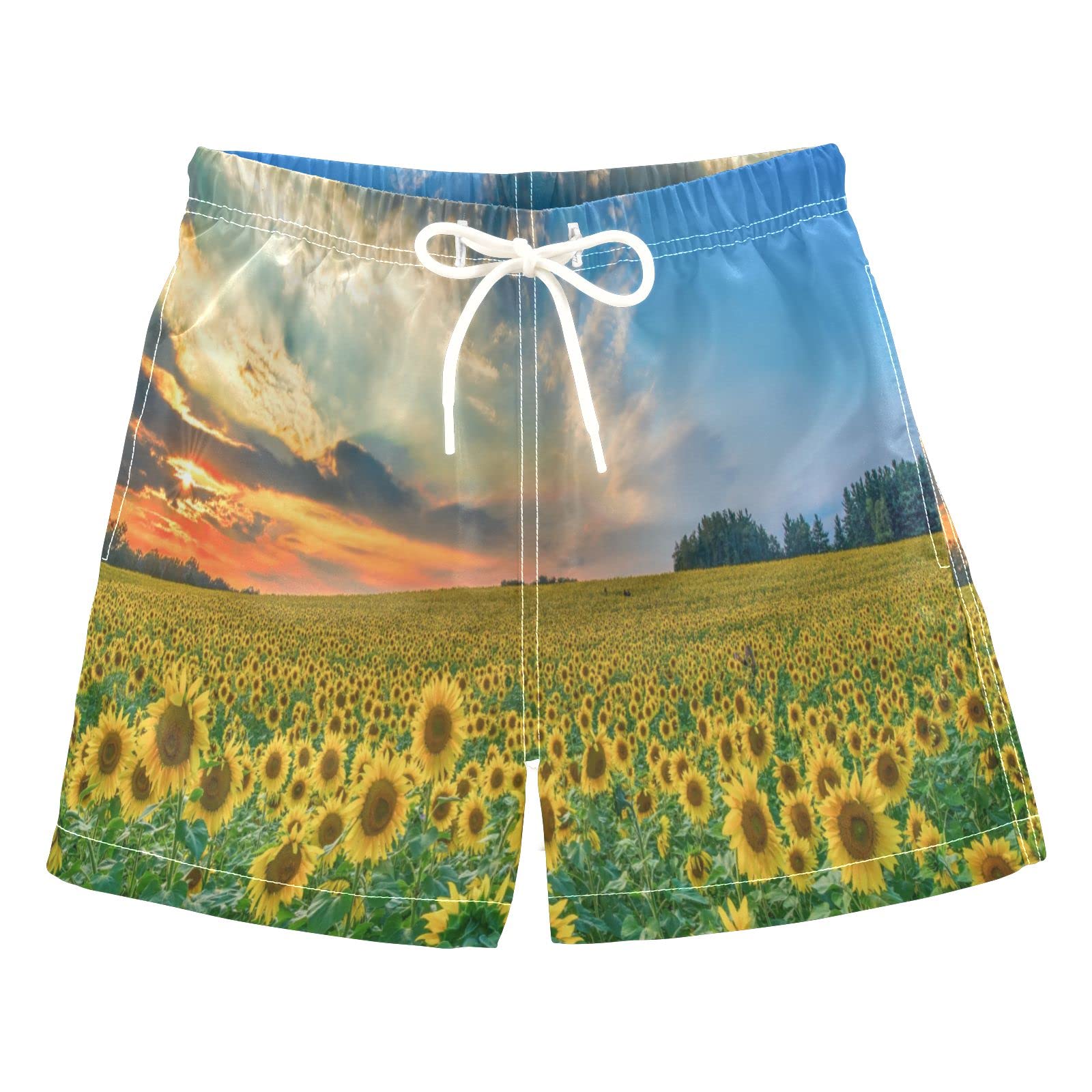 Boys' Sunflower Swim Trunks for Toddlers & Kids 2-8 Years | Quick-Dry Bathing Suits with Sunset Design | Perfect for Beach, Pool & Summer Vacations