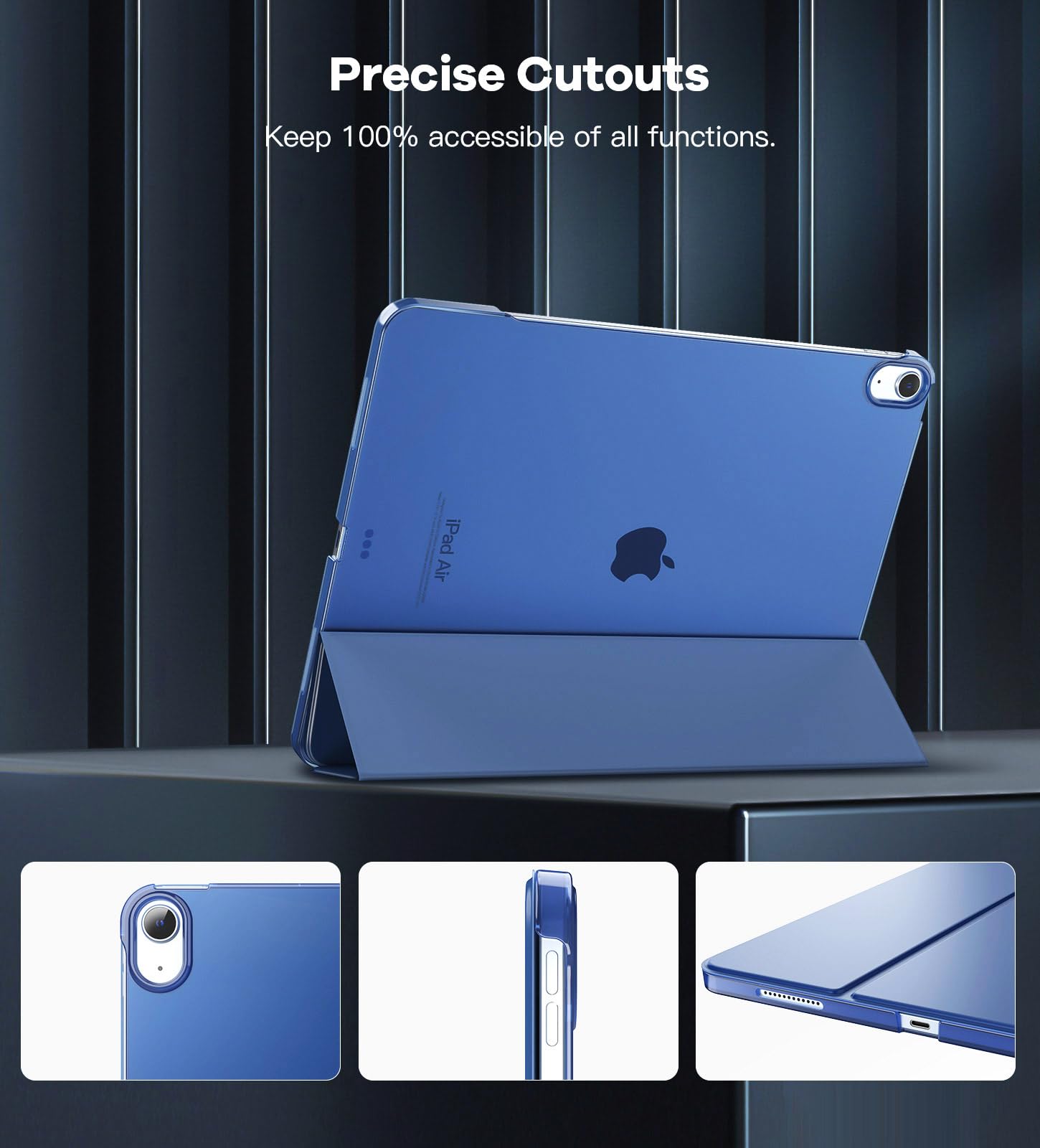 TiMOVO iPad Air 13 Inch (M3/M2 2025/2024) Case - Slim Protective Cover with Stand, Supports Touch ID, Auto Wake/Sleep & Translucent Back - Navy Blue - Perfect for Work, Travel and Home Use