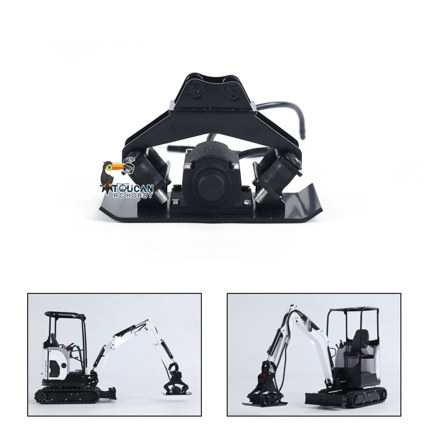 JXModel 1/14 E20 RC Excavator Metal Electric Gripper & Cleaning Bucket with Hammer Power Rammer - Mini Digger Model Parts for Construction Site Simulation & RC Hobby Play