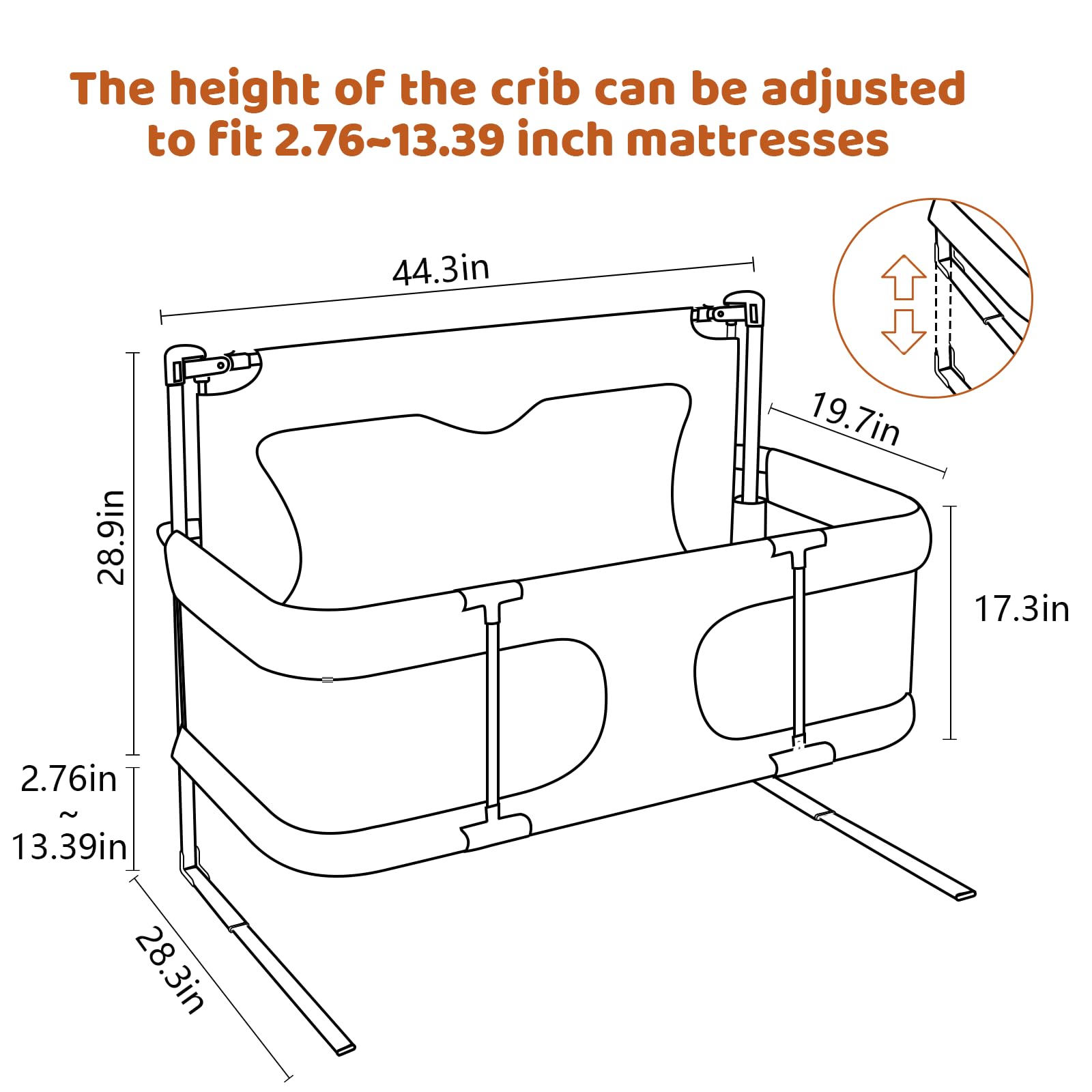 **Portable Baby Bassinet Bedside Sleeper - Adjustable Height Foldable Crib with Safety Rail for Newborns & Toddlers | Perfect for Co-Sleeping, Nursery, and Travel**