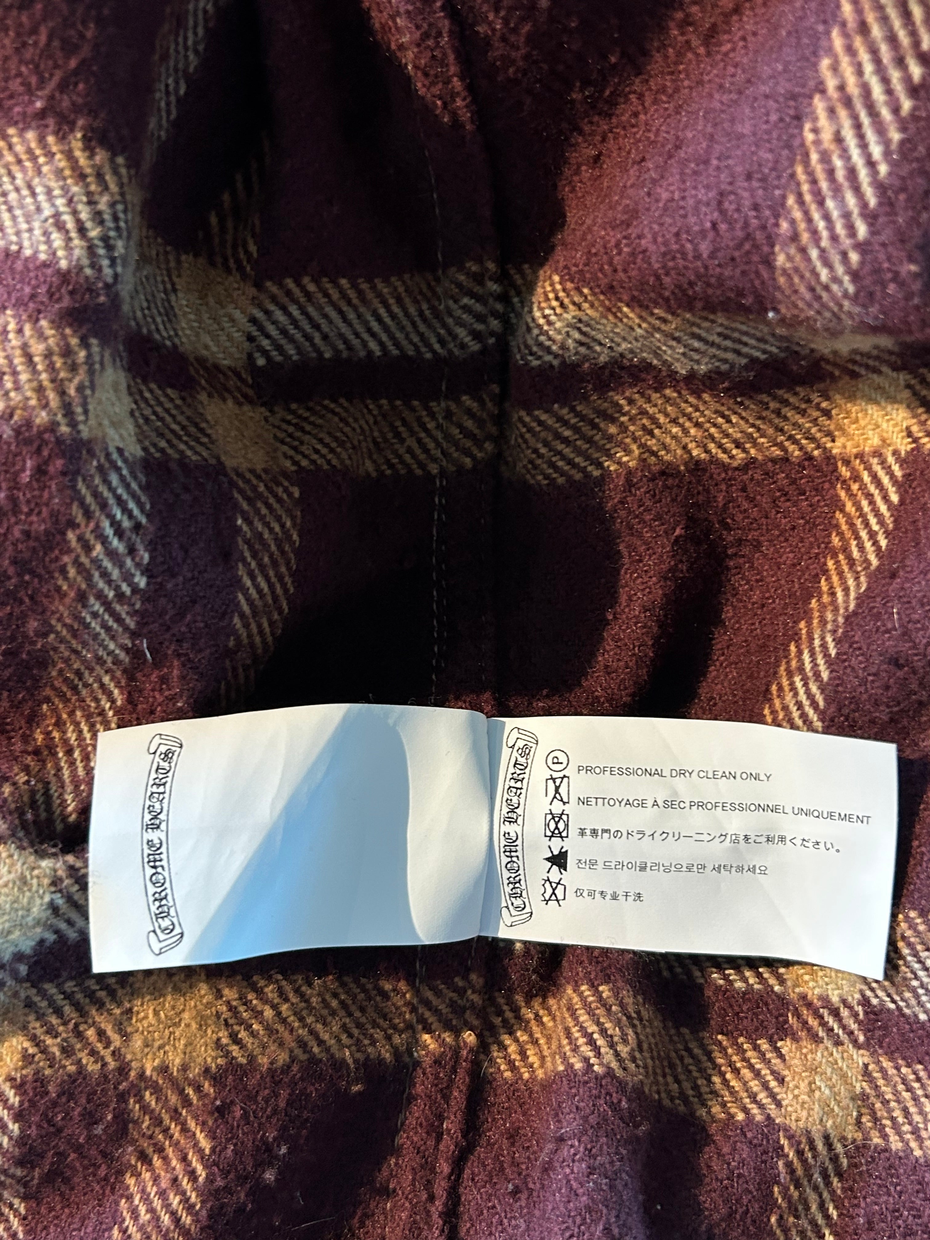 Chrome Hearts Burgundy & Yellow Plaid Jacket for Men | Stylish Vintage Flannel Shirt | Perfect for Casual Outfits & Streetwear Fashion