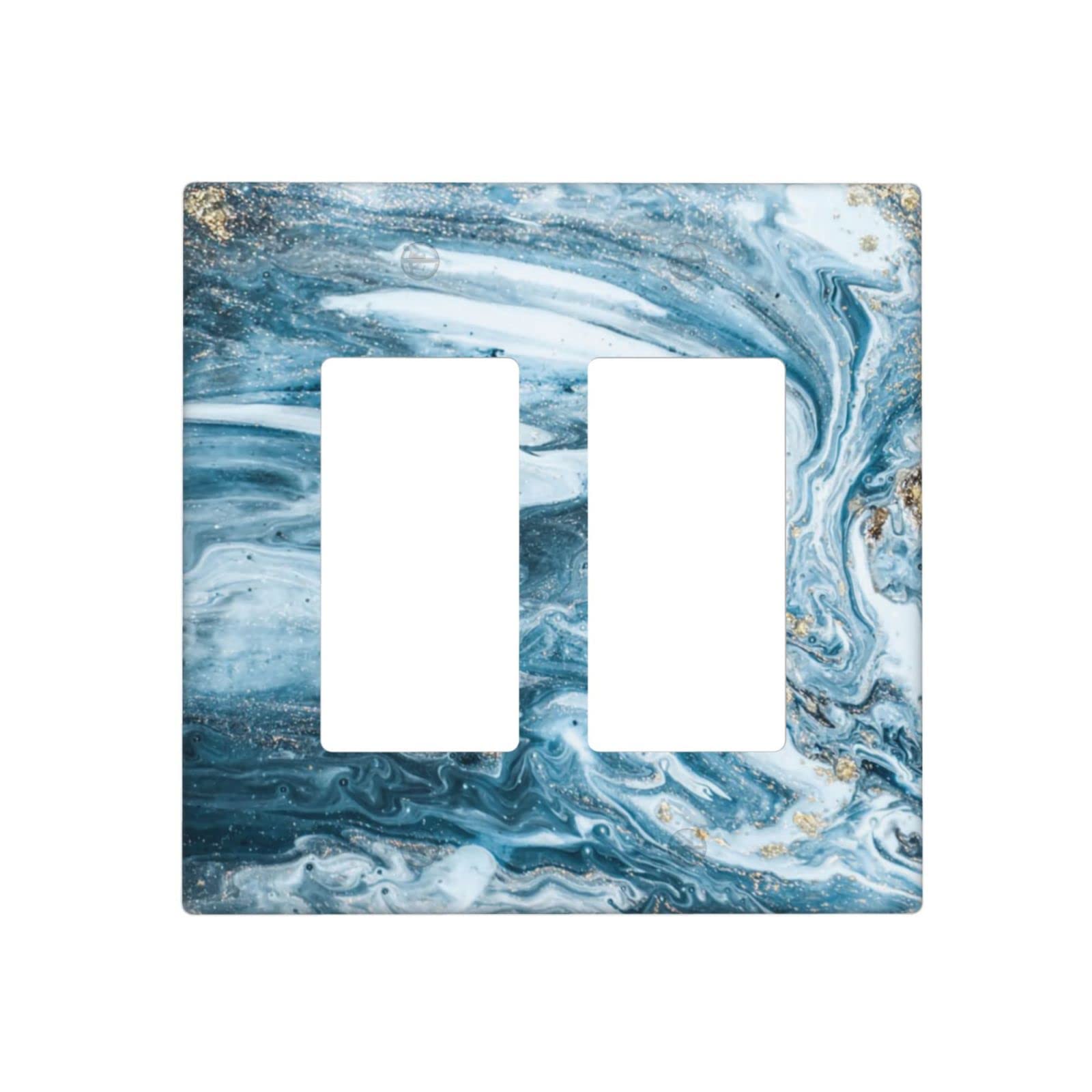 Blue Gold Marble Print Double Rocker Light Switch Cover - 2 Gang Decorative Wall Plate (4.5