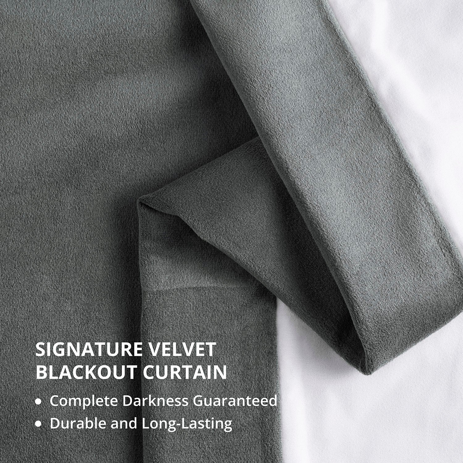 Neutral Grey French Pleat Signature Velvet Blackout Curtains for Bedroom & Living Room - Thermal Insulated Light Blocking Drapes for Better Sleep & Privacy