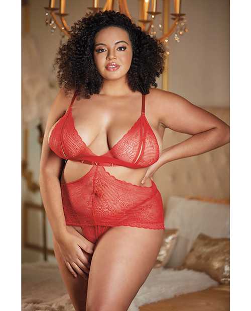 Allure Lace Peek-a-Boo Chemise & Open G-String Set - Sexy Red Lingerie for Women | Perfect for Valentine's Day, Bridal Shower, and Romantic Nights