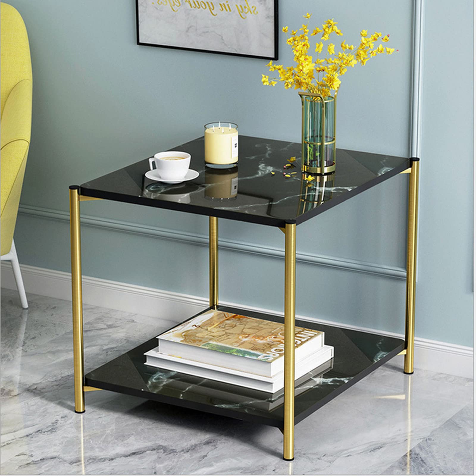 Modern 2-Tier Nightstand End Table - Square Small Side Table for Living Room, Bedroom & Office - Stylish Black Coffee Table with Storage Shelf - Perfect for Sofa, Bedside & Small Spaces