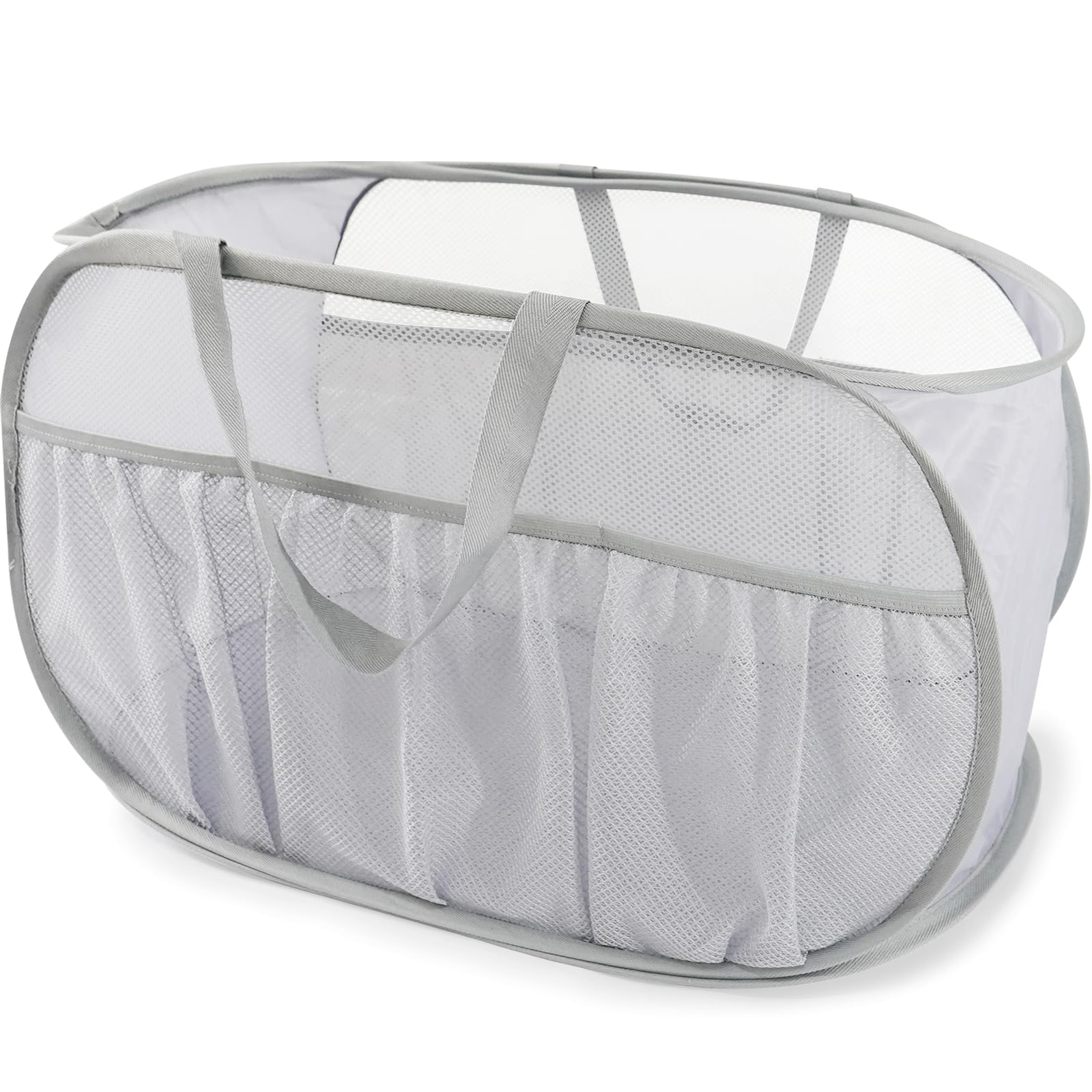 Upgrade Collapsible Laundry Basket with Mesh Bags - Foldable Pop Up Hamper for Clothes, Toys & Travel - Lightweight & Portable for Dorm, Home & Camping (Grey) | Perfect for Laundry Day, College Dorm Storage & Outdoor Adventures