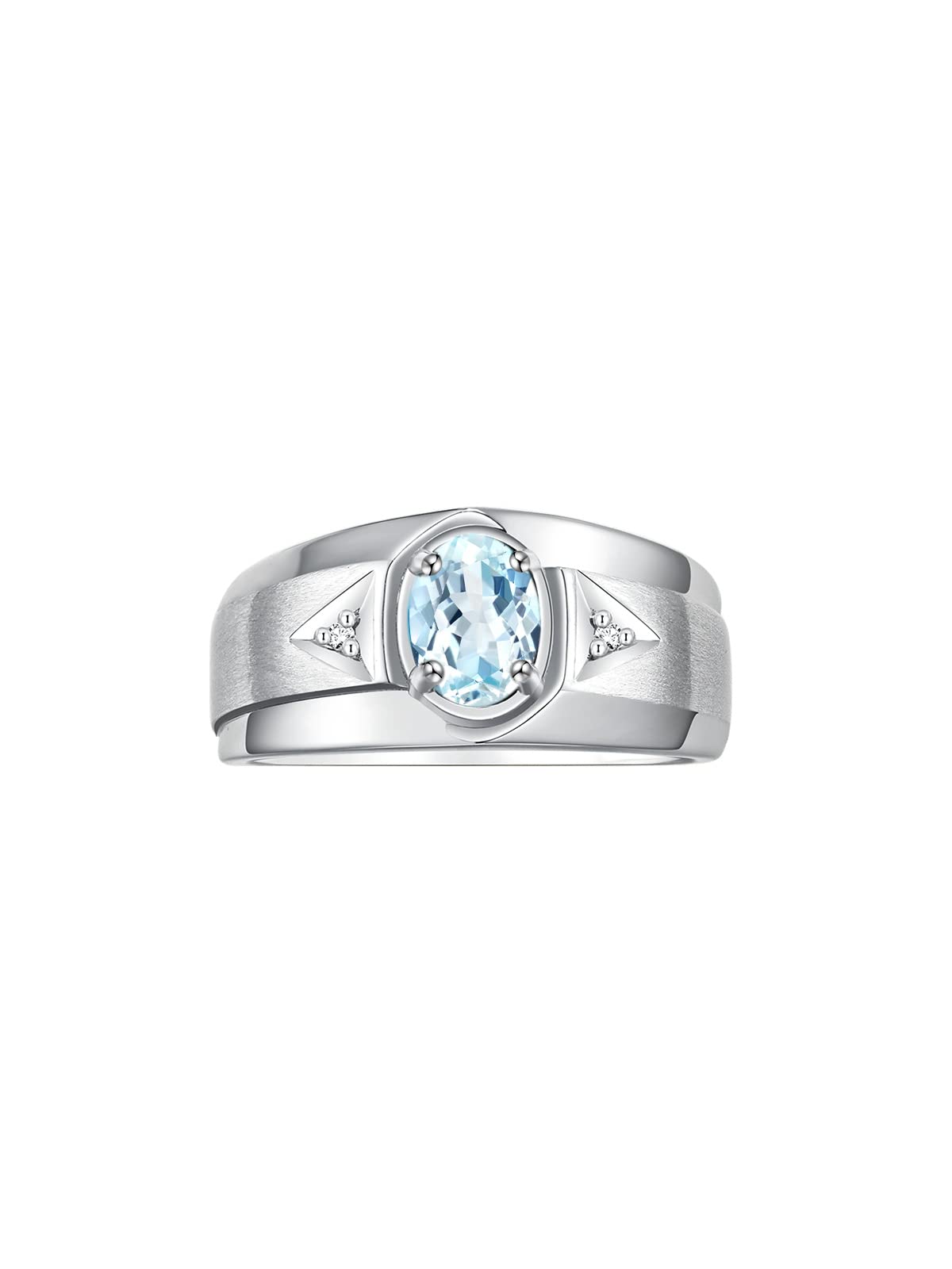 Rylos Men's Sterling Silver 7X5MM Oval Gemstone & Diamond Ring - Classic Birthstone Jewelry for Men, Sizes 8-13 | Perfect for Weddings, Anniversaries & Special Occasions