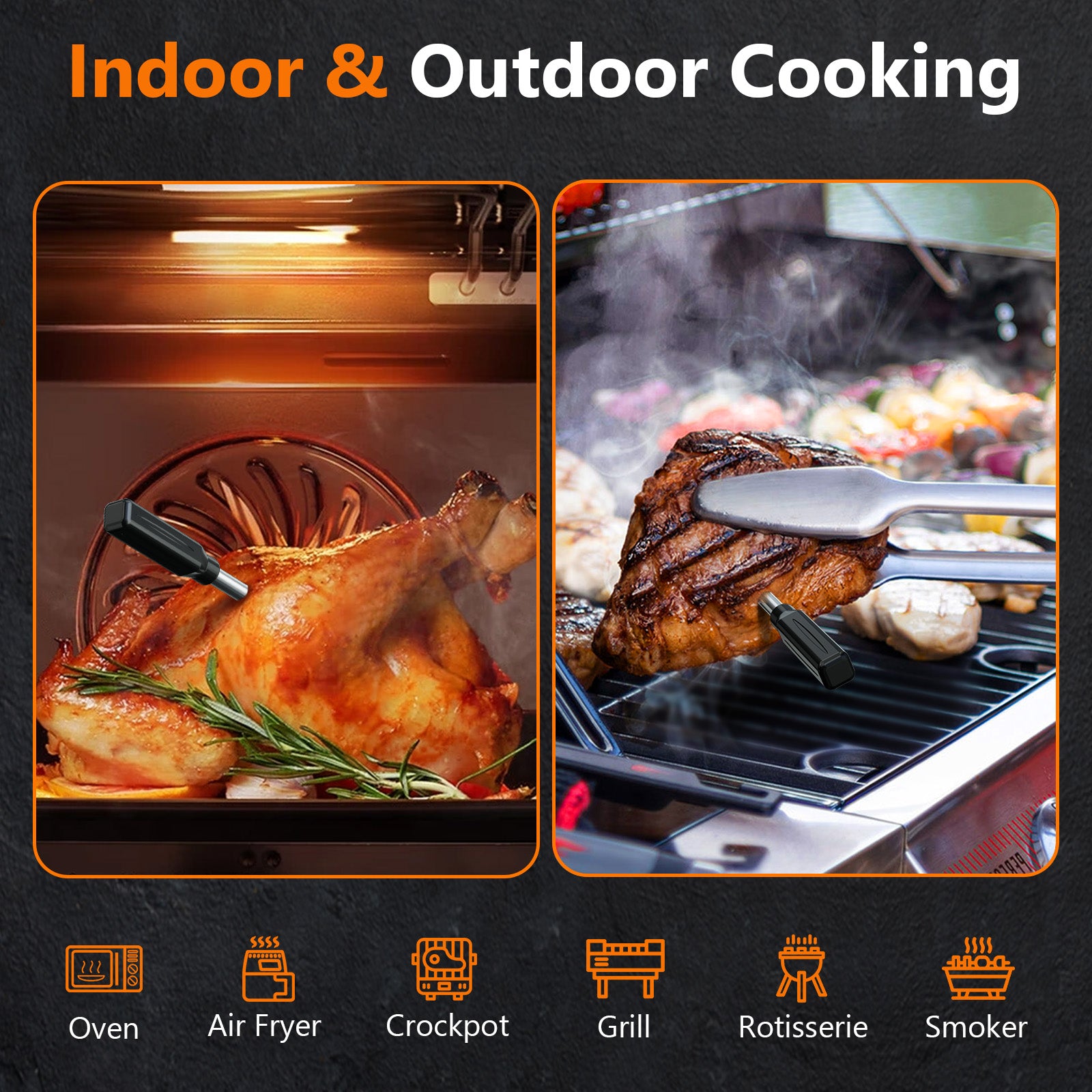 500Ft Wireless Meat Thermometer with LCD Display & Smartphone App - Digital BBQ Grill Smoker Oven Food Temperature Monitor for Cooking, Grilling, Baking & Smoking