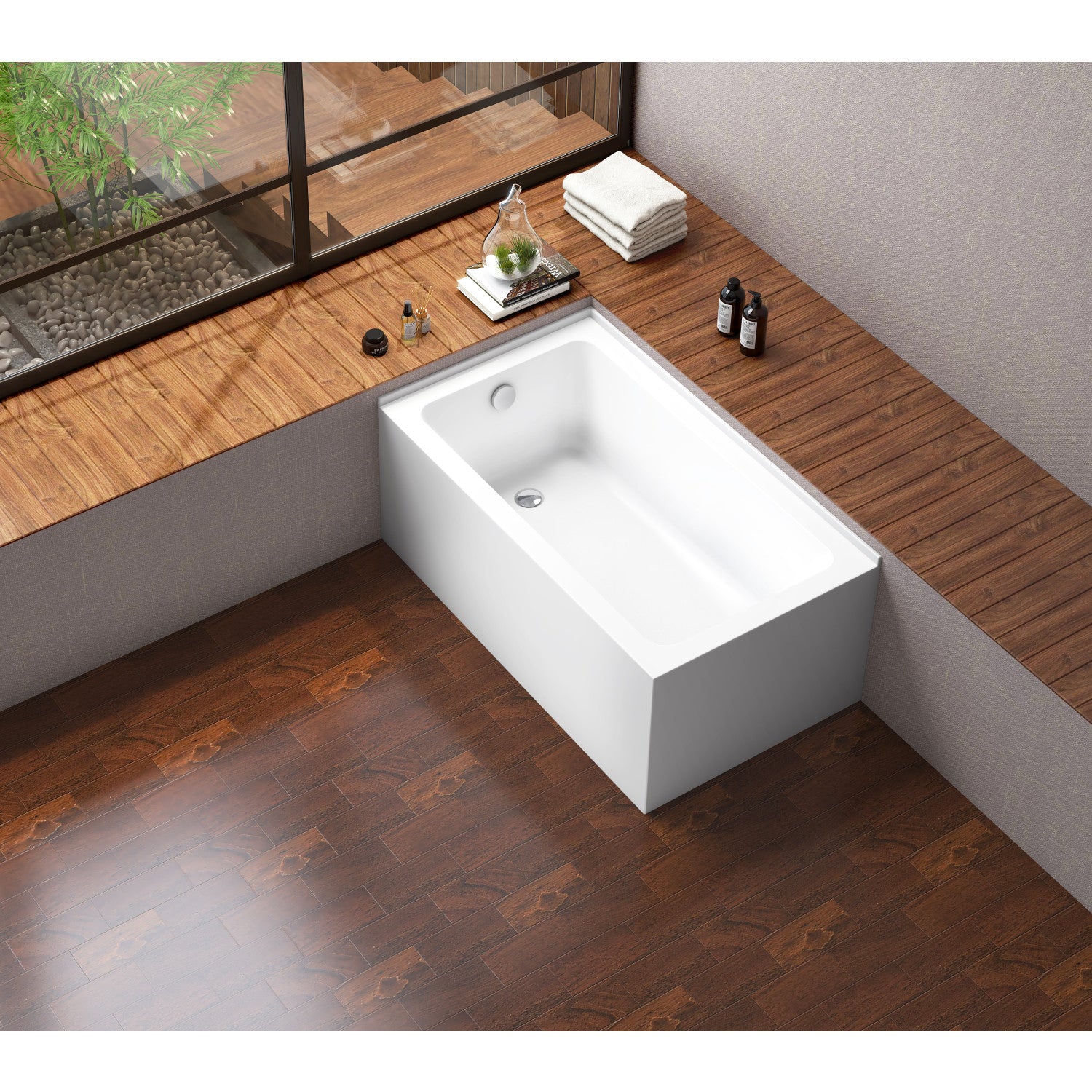 Aqua Eden 54 Inch Acrylic Rectangular Corner Bathtub - Left Hand Drain, Glossy White | Freestanding Soaking Tub for Small Bathrooms & Master Suites | Spa-Like Relaxation at Home