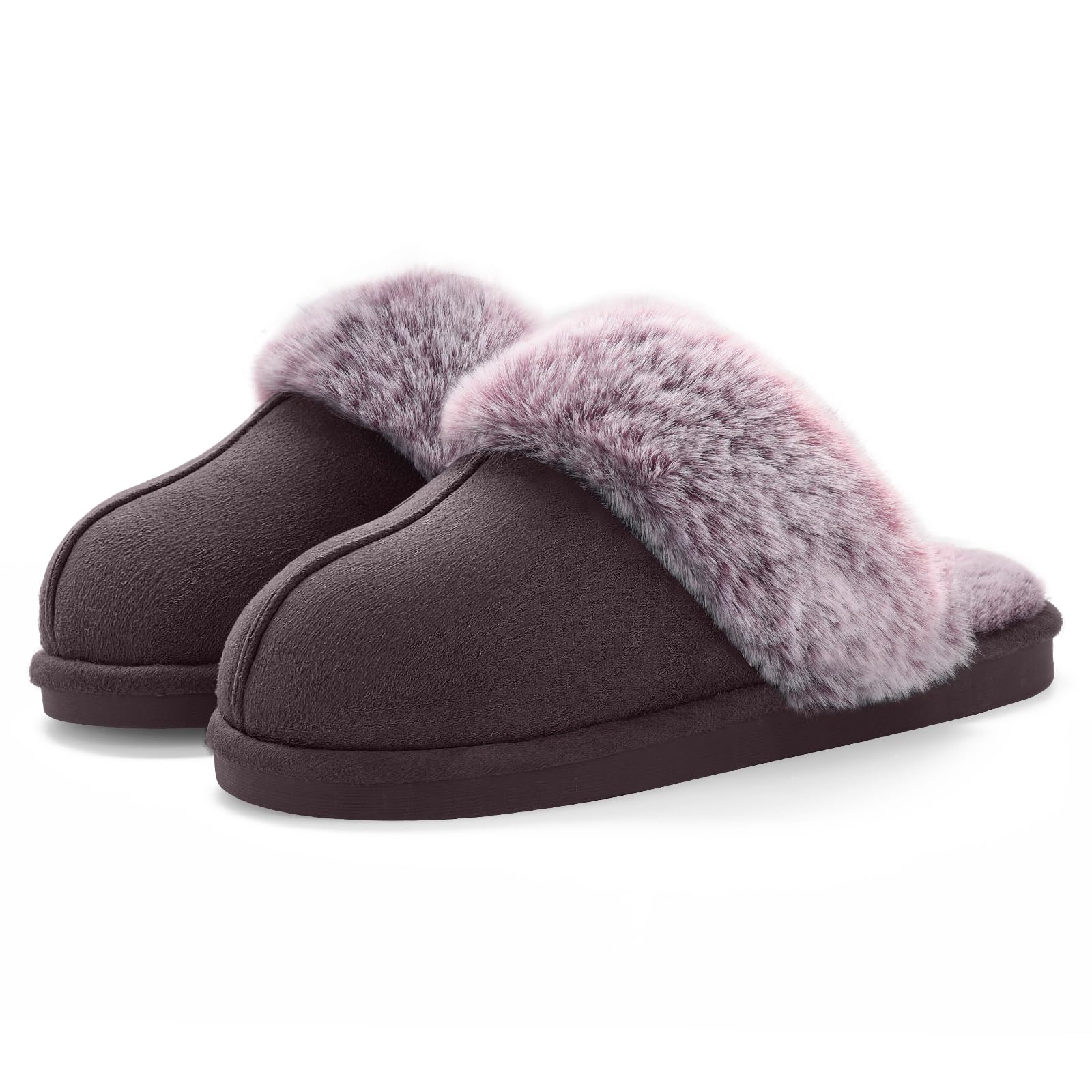 Women's Cozy Fuzzy Faux Fur House Slippers - Warm Fluffy Indoor Shoes with Memory Foam & Anti-Skid Rubber Sole for Home, Lounge & Winter Comfort