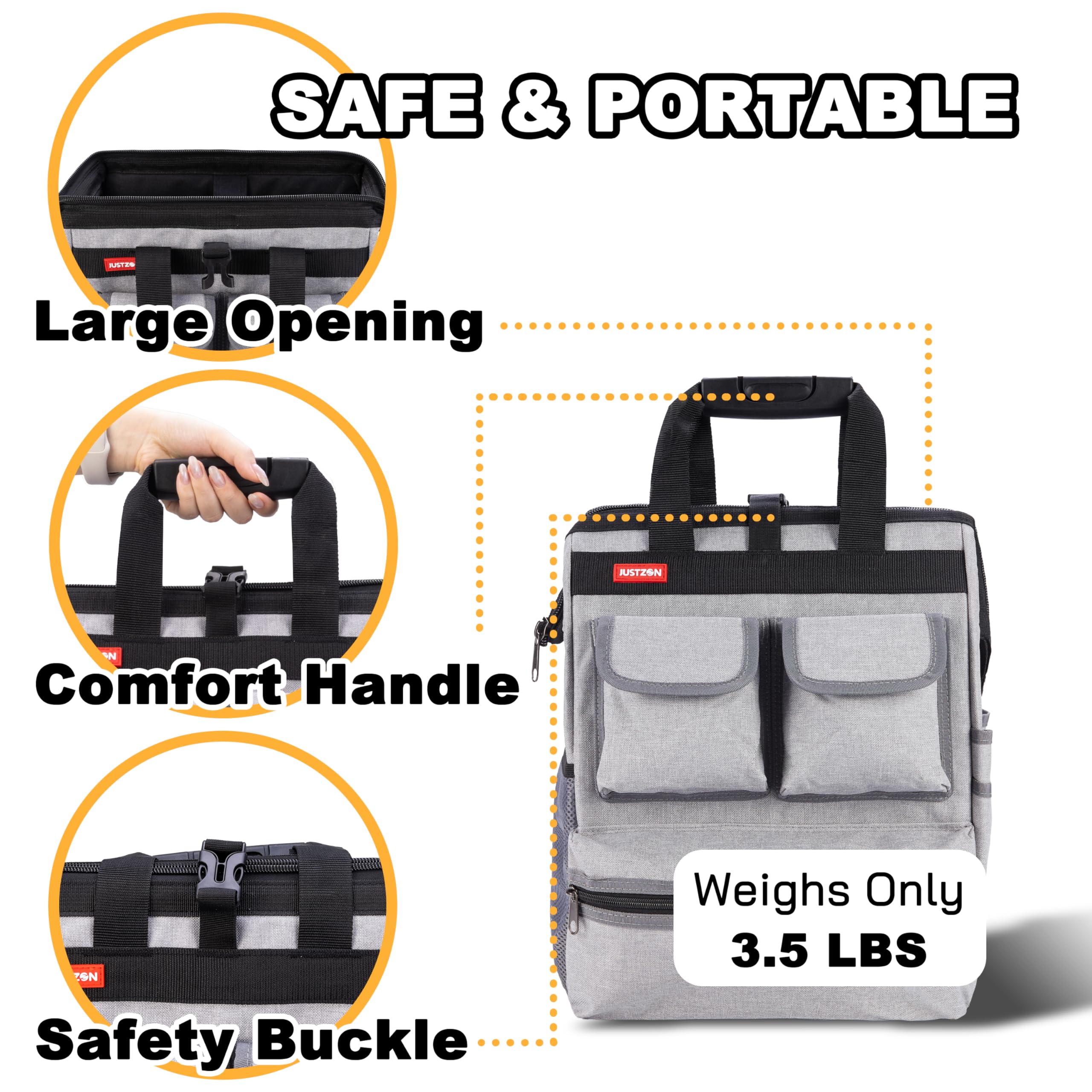 Heavy Duty Backpack Tool Bag with Padded Back Support - Durable Electrician Tool Kit Organizer for Plumbers, HVAC & Cable Technicians - Perfect for Job Sites, Home Repairs & Outdoor Work