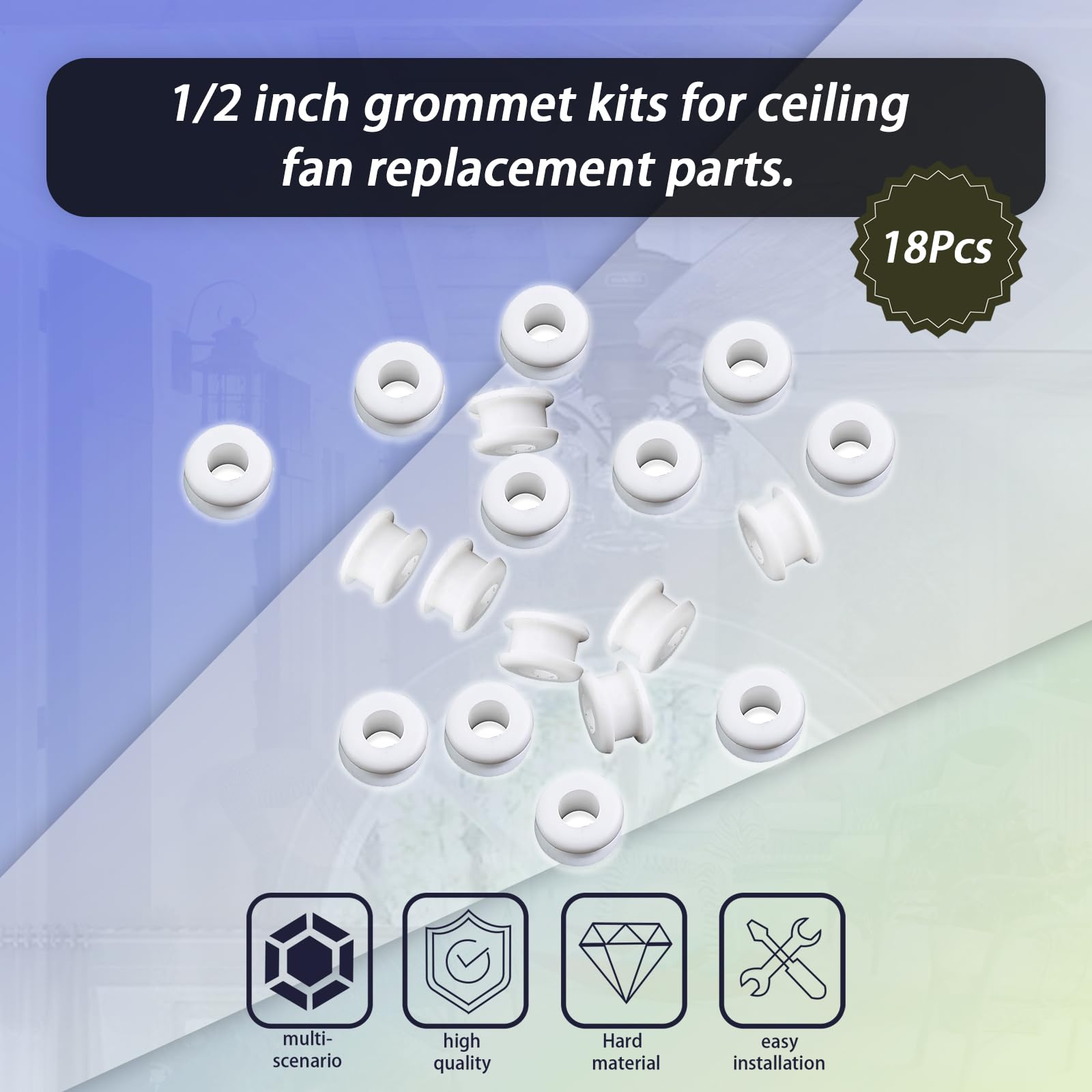 18PCS White Rubber Grommets - Compatible with Hunter Vintage Discontinued Ceiling Fans - Ceiling Fan Replacement Parts - Perfect for DIY Repair & Fan Maintenance