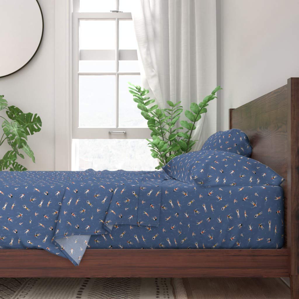 Custom Printed 100% Cotton Twin 3-Piece Sheet Set | Cute Swimmers Swimming Pool Summer Beach Design | Soft Breathable Bedding for Kids, Teens & Adults | Perfect for Beach Houses, Summer Camps & Coastal Decor