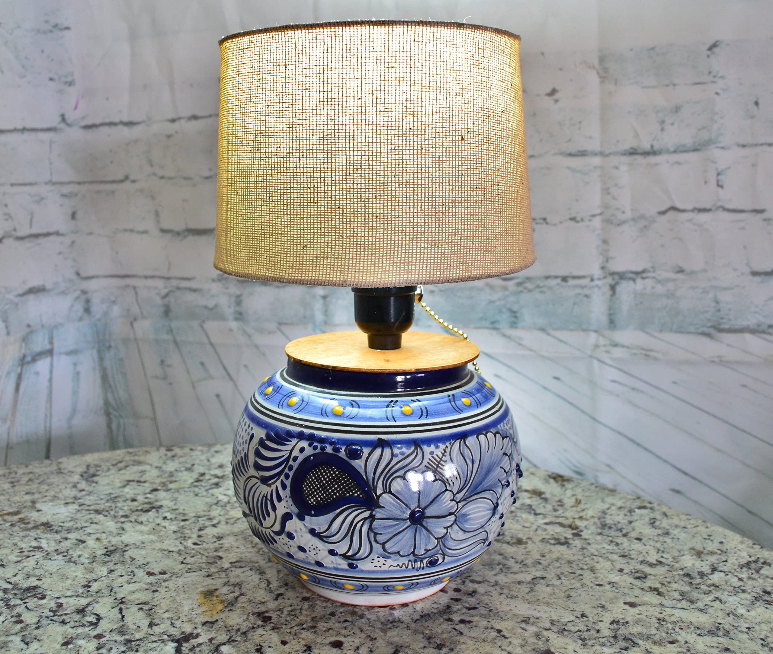 Handmade Talavera Ceramic Bedside Lamp - Mexican Style Pitcher Table Lamp with Vibrant Colors - Perfect for Bedroom, Living Room, or Office Decor (Model CM353)