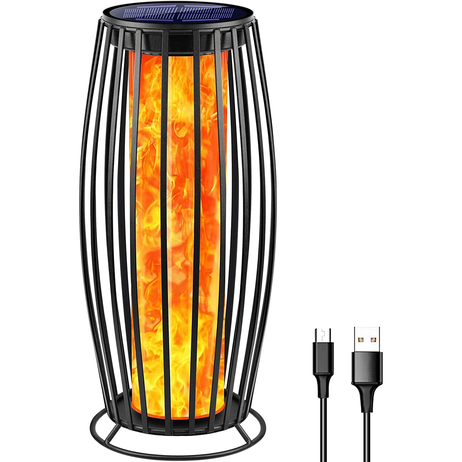TomCare Solar Lantern - Flickering Flame Outdoor Solar Lights with USB Charging, Large Metal Waterproof Floor Lamp for Patio, Deck, Porch - Perfect for Garden Parties, Backyard Decor & Evening Ambiance Lighting