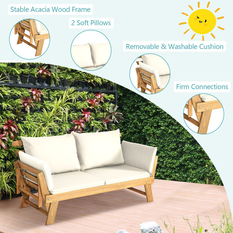 Costway Adjustable Convertible Patio Sofa Daybed with Thick Cushions - Indoor Outdoor Furniture for Garden, Balcony & Backyard Relaxation