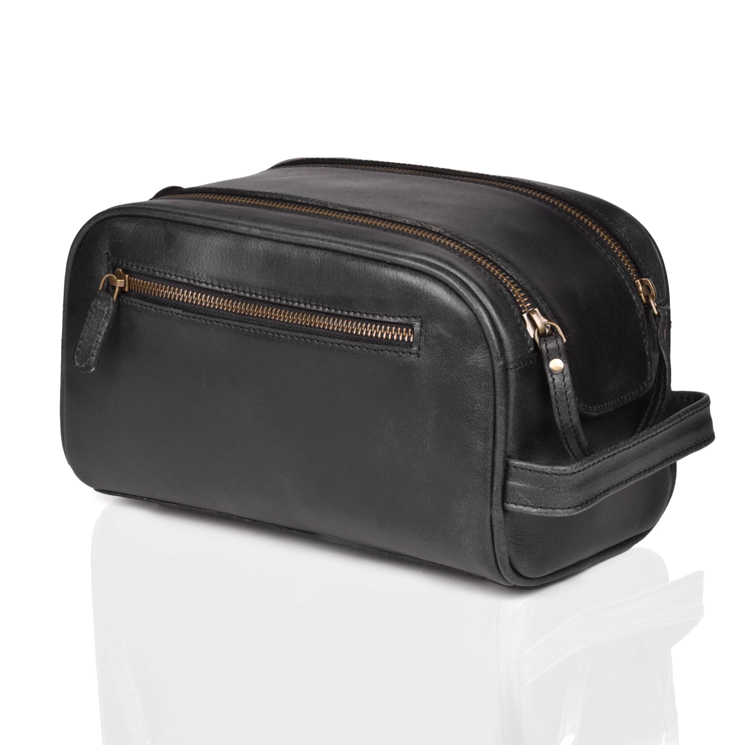 Premium Leather Toiletry Travel Pouch - Waterproof Lining Vintage Dopp Kit Bag for Men | King-Size Handcrafted Toiletries Organizer | Perfect for Travel, Gym & Business Trips