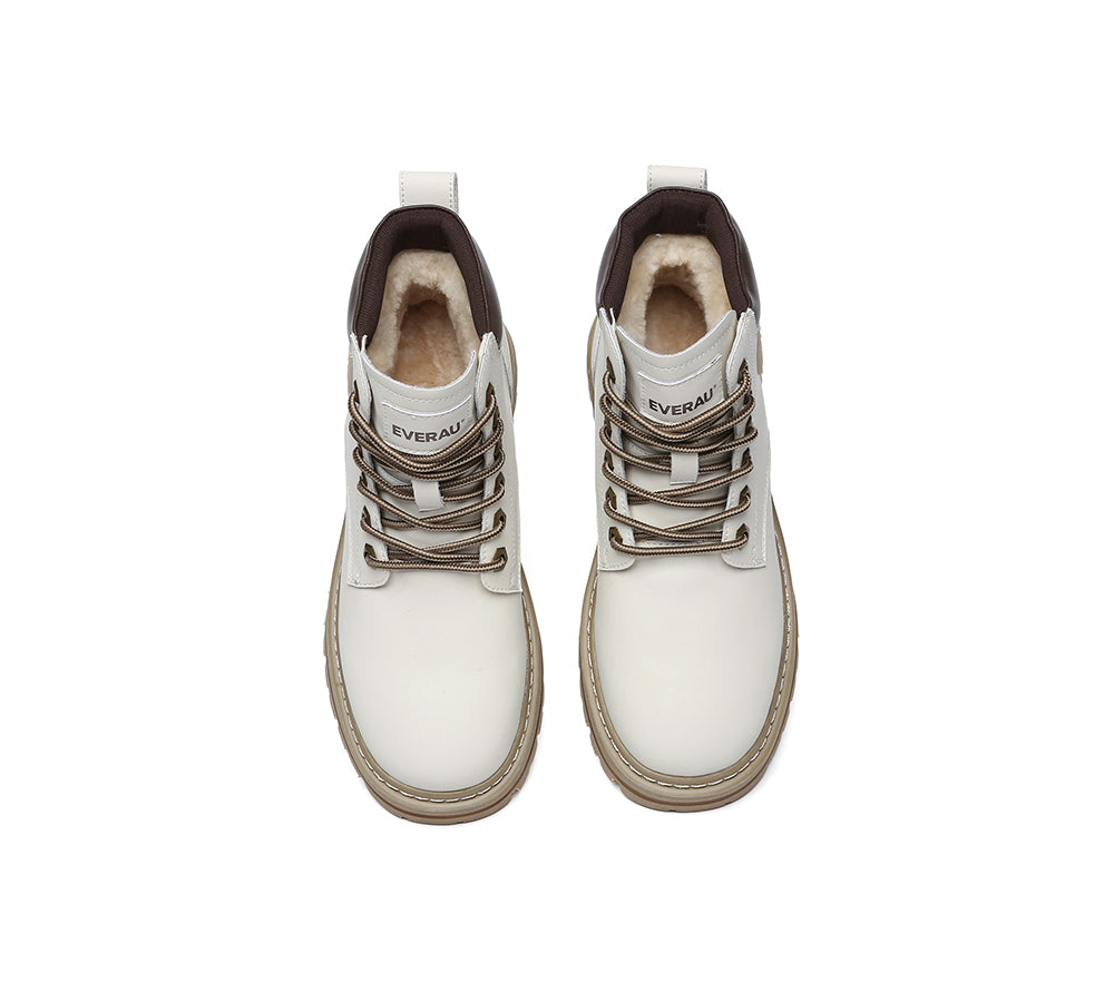 EVERAU® Women's UGG Boots - Genuine Leather & Sheepskin Wool Lace-Up Winter Boots (Aubrey Style) for Cold Weather, Snow, and Outdoor Activities