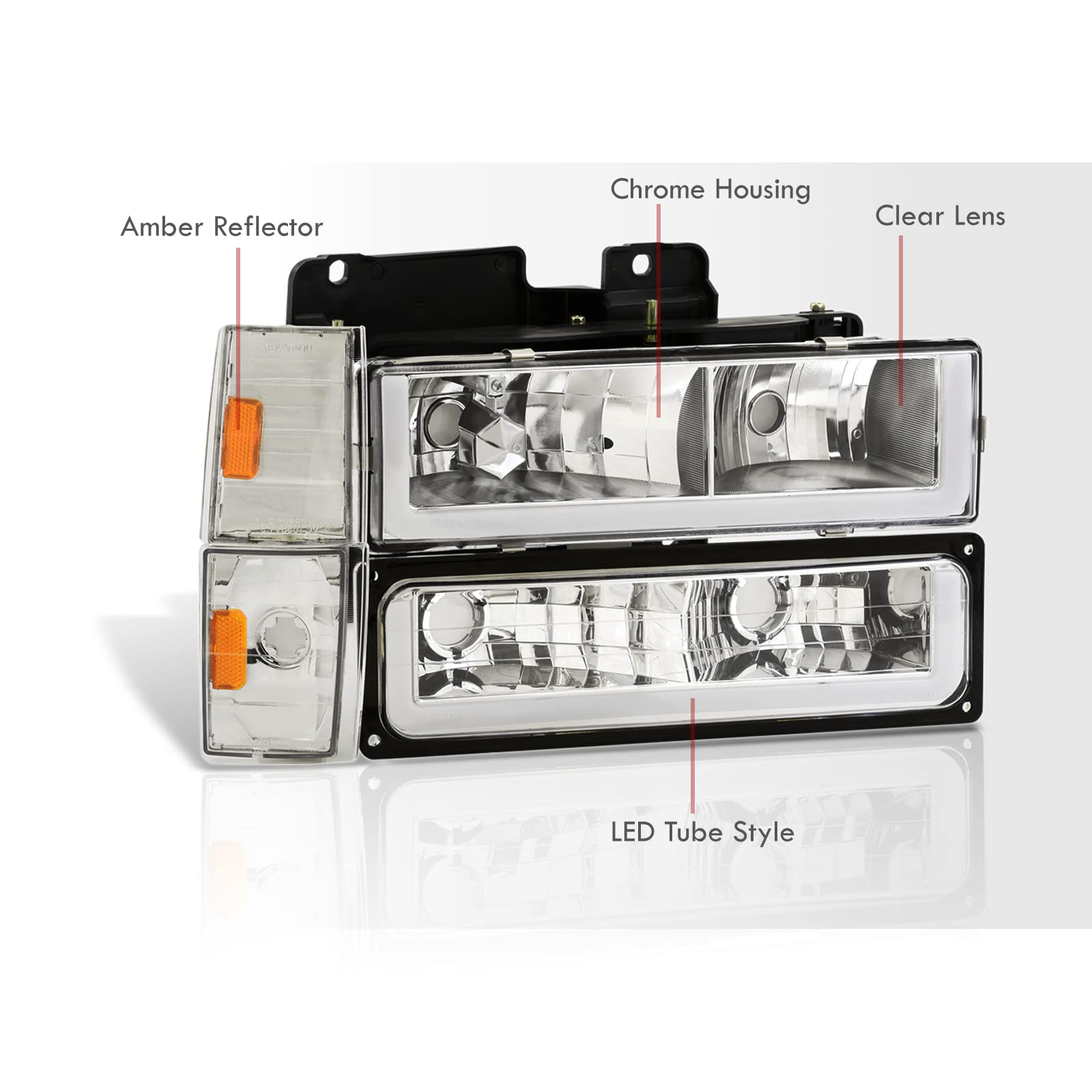 Chrome Amber LED DRL Headlights & Corner Bumper Signal Lamps Pair - Compatible with Chevy C10 C/K C1500 C2500 C3500 K1500 K2500 K3500 Blazer Silverado Suburban (1988-1993) | Upgrade Your Truck's Style & Visibility for Night Driving & Off-Road Adventures