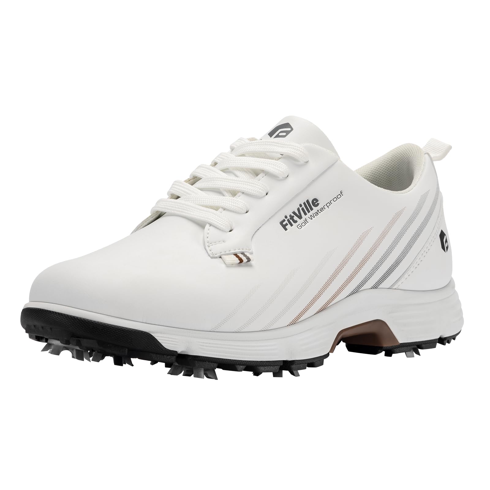 FitVille Men's Wide Waterproof Spiked Golf Shoes - Professional Outdoor Golf Shoes with Arch Support & Heel Pain Relief - Perfect for Walking Courses & Wet Conditions