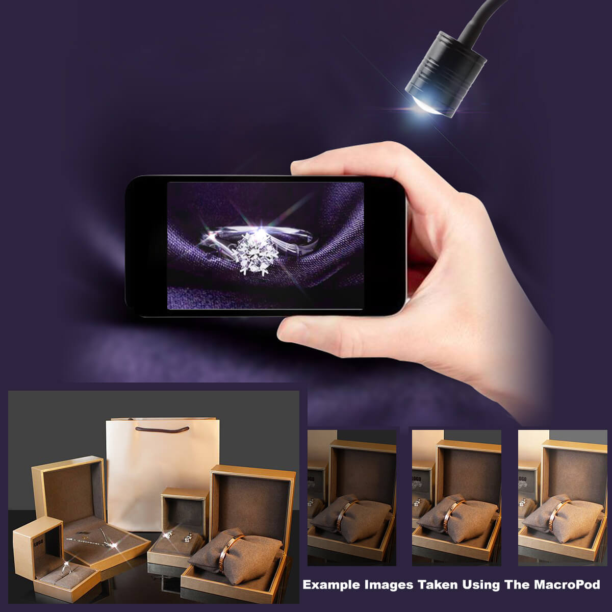 MacroPod Rechargeable LED Macro Photography Light with 3 Adjustable Heads - Perfect for Jewelry, Watch, and Coin Photography