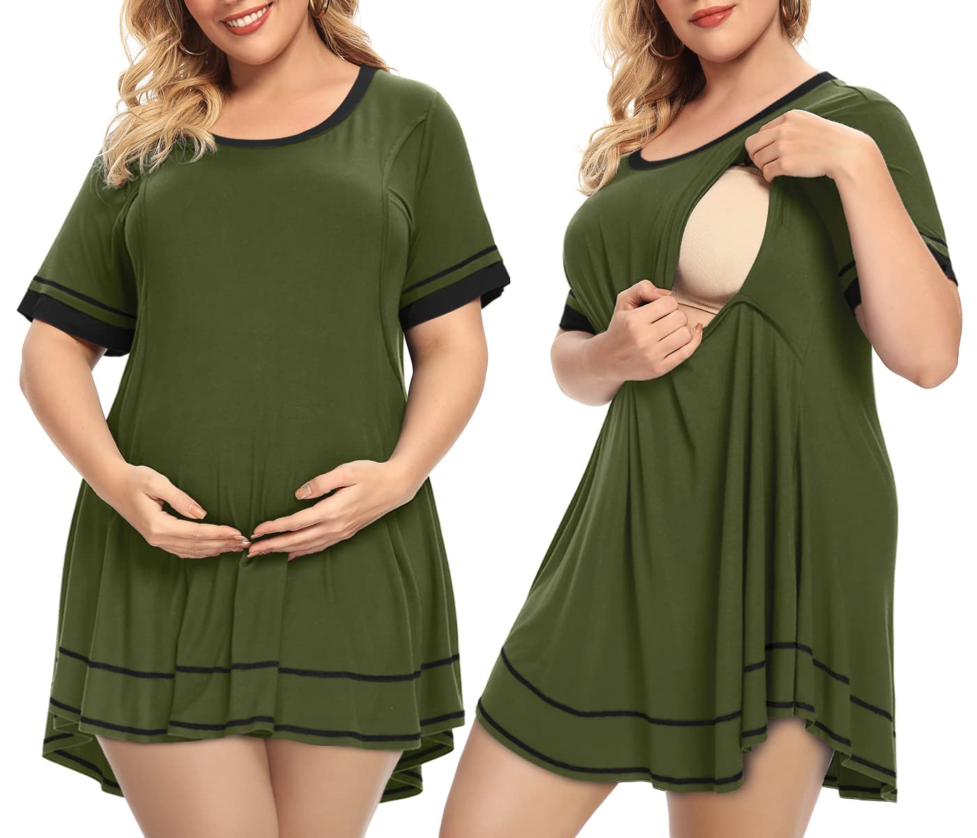 MONNURO Women's Plus Size Nursing Maternity Tops - Short Sleeve Casual Swing Tunic for Breastfeeding | Comfortable Loose Fit Nursing Shirts for Pregnancy & Postpartum | Perfect for Daily Wear, Outings & Nursing in Public