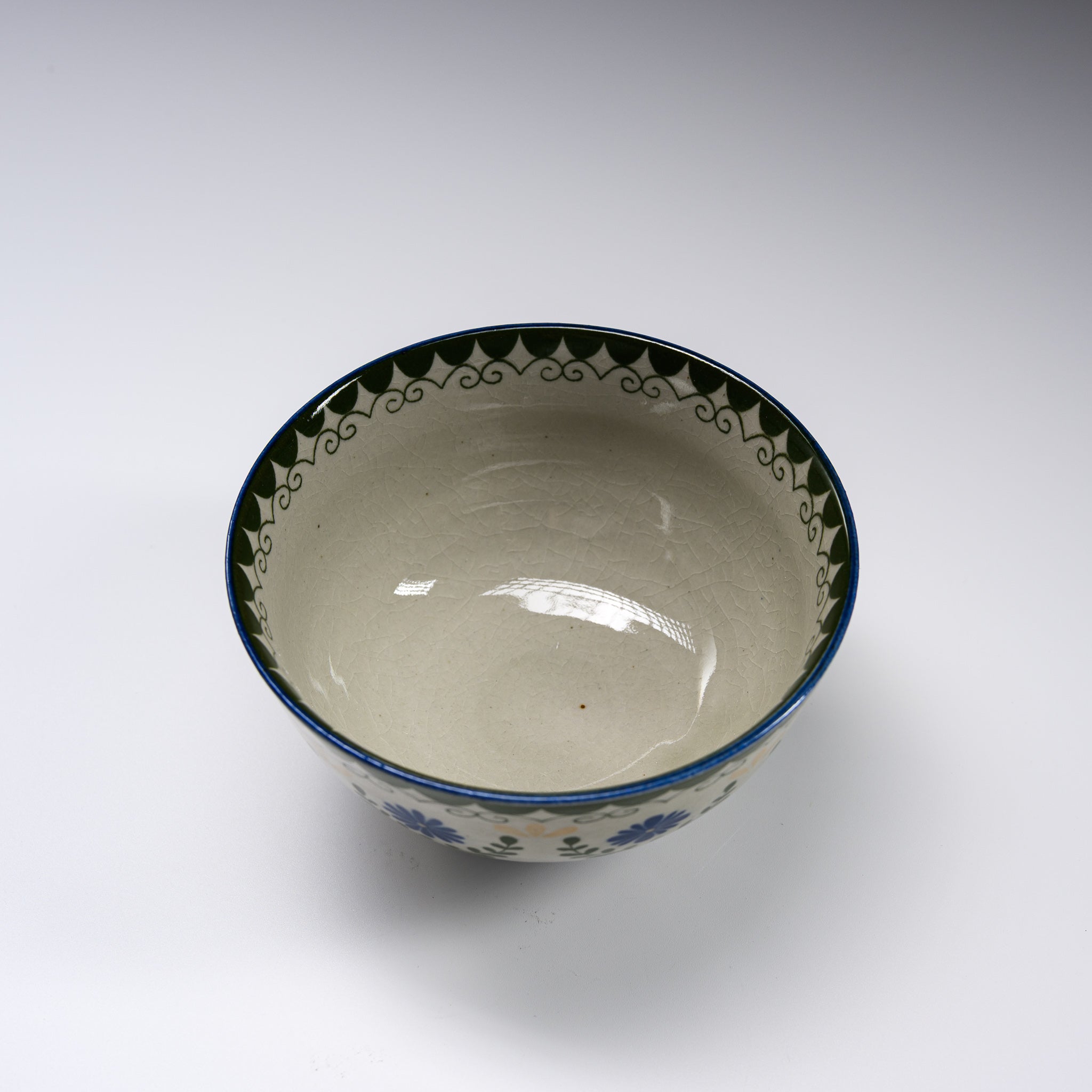 Blue Flower Garden Series Rice Bowl 13.5cm - Japanese Mino Ware Ceramic Dish for Sushi, Rice & Asian Cuisine | Microwave & Dishwasher Safe