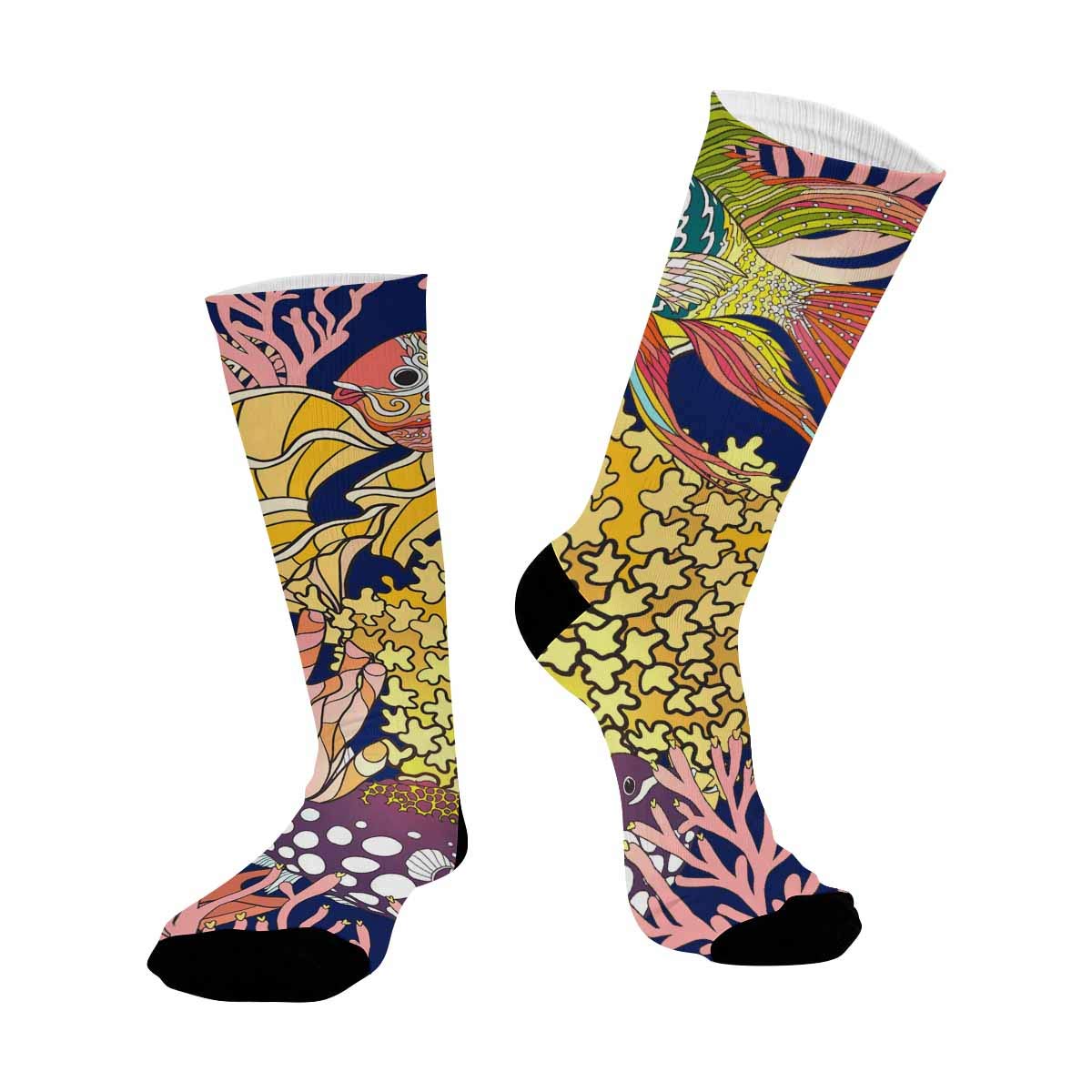 INTERESTPRINT Sublimated Crew Socks - Athletic Dress Socks with Coral & Aquarium Fish Design - Perfect for Running, Gym, Work & Casual Wear