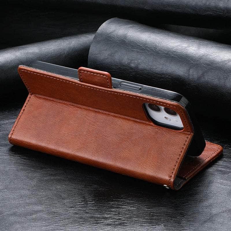 Premium Genuine Leather Wallet Flip Book Case for iPhone SE 2022 - Slim Protective Cover with Card Slots | Perfect for Business, Travel & Everyday Use