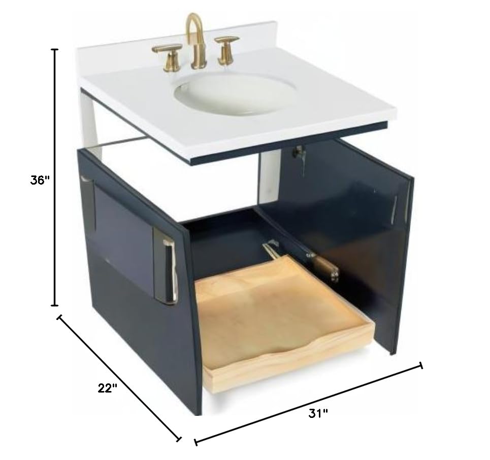 Midnight Blue Bathroom Vanity with Sink - Solid Wood Cabinet & Quartz Top for Modern Bathrooms