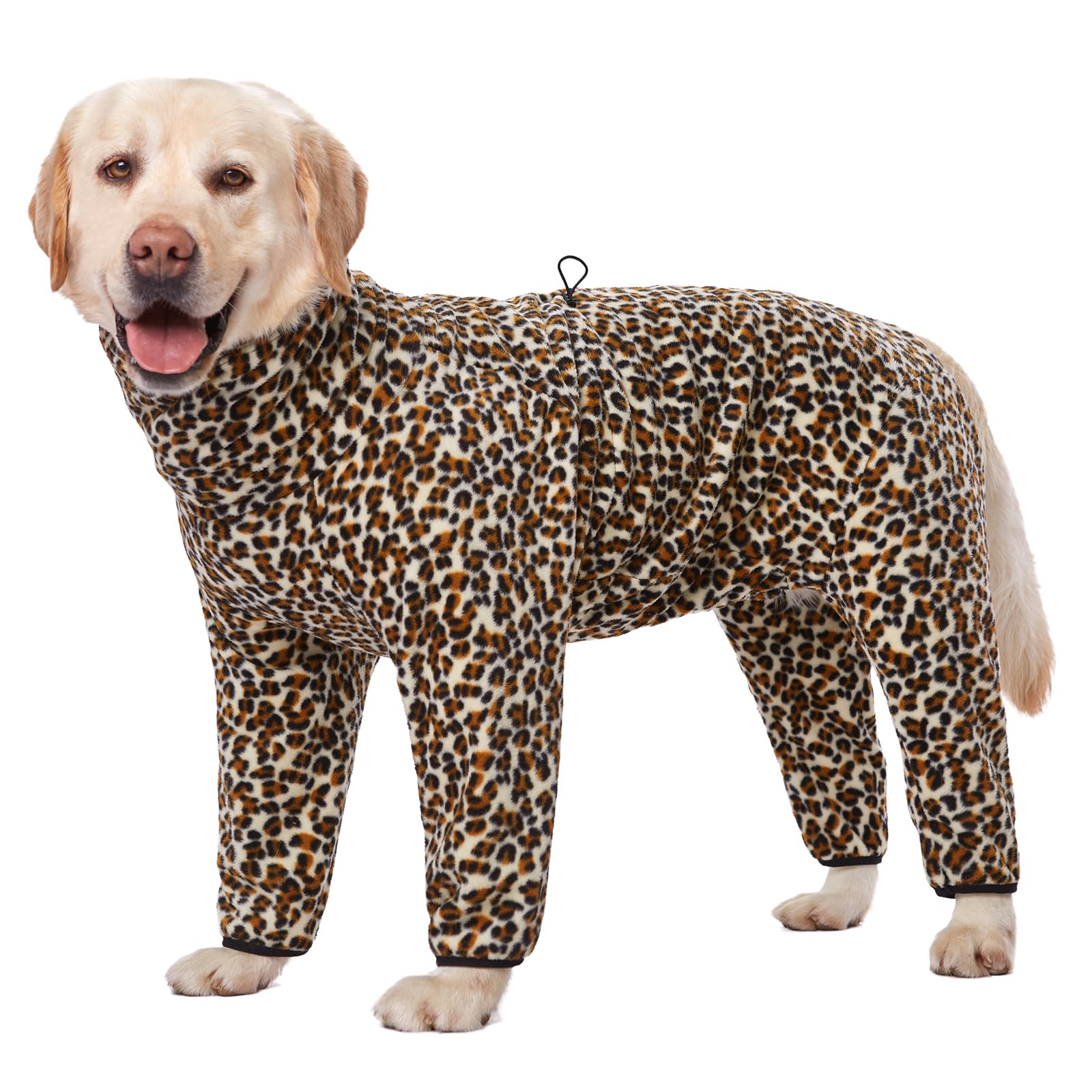 Warm Fleece Dog Winter Coat with High Collar - Windproof Full Body Snowsuit for Large & Medium Dogs | 4-Legs Design for Maximum Warmth | Perfect for Cold Weather, Snowy Days & Outdoor Adventures (Leopard Print, X-Large)