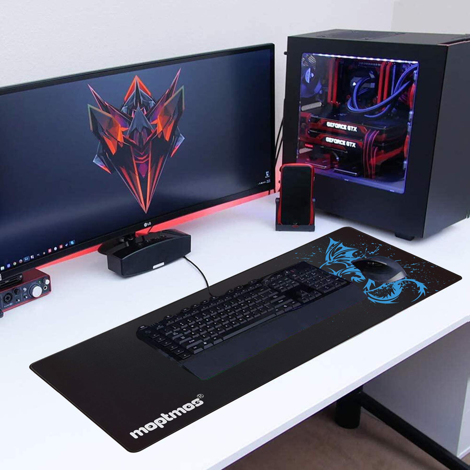 Large Extended Gaming Mouse Pad - High-Speed Fly Dragon Design for PC Gamers & Office Use (Blue) | Perfect for Esports, Workstations & Home Desks