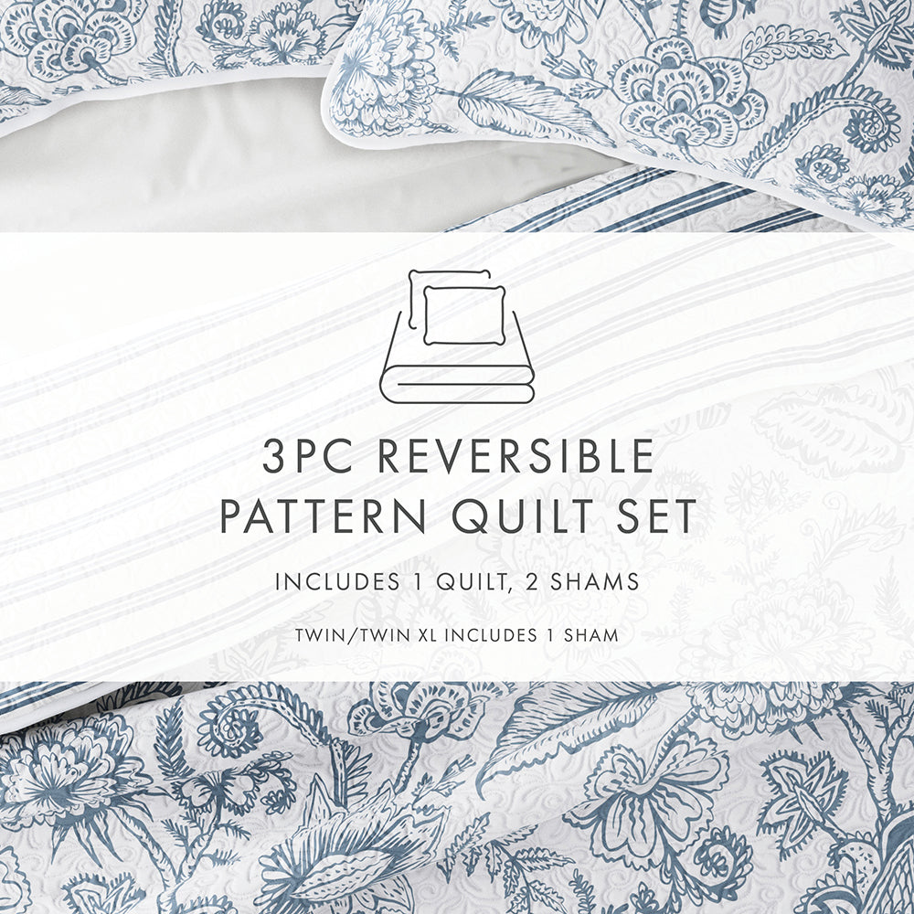3 Piece Quilted Coverlet Sets - Queen Size Bedding Set with Matching Pillow Shams | Soft & Cozy All-Season Comforter Alternative | Perfect for Master Bedroom, Guest Room & Dorm Decor