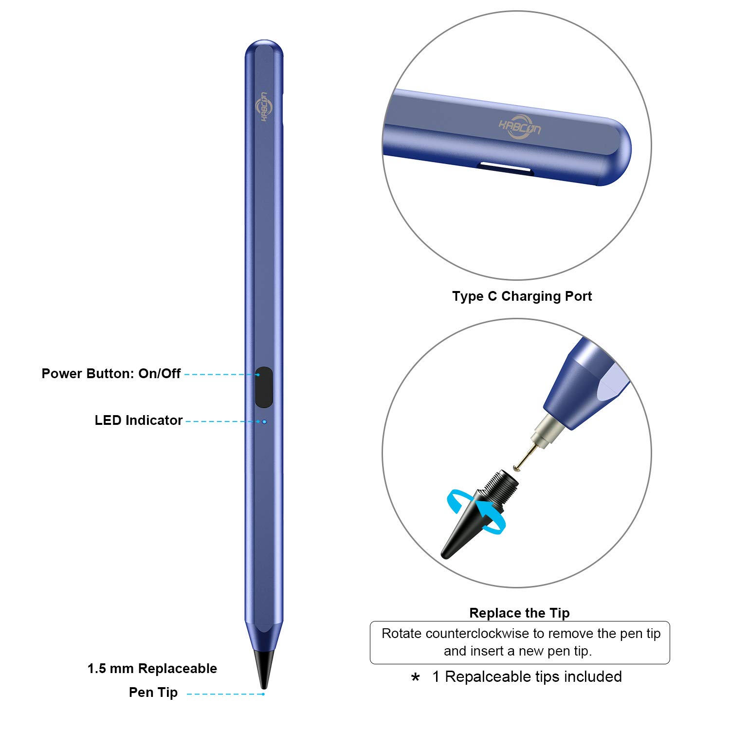 KABCON Stylus Pen for iPad 2018-2023 - Apple Pencil Alternative with Tilt & Palm Rejection, Magnetic Attachment - Compatible with iPad 6th/7th/8th/9th Gen, iPad Mini 5th/6th Gen, iPad Pro 11