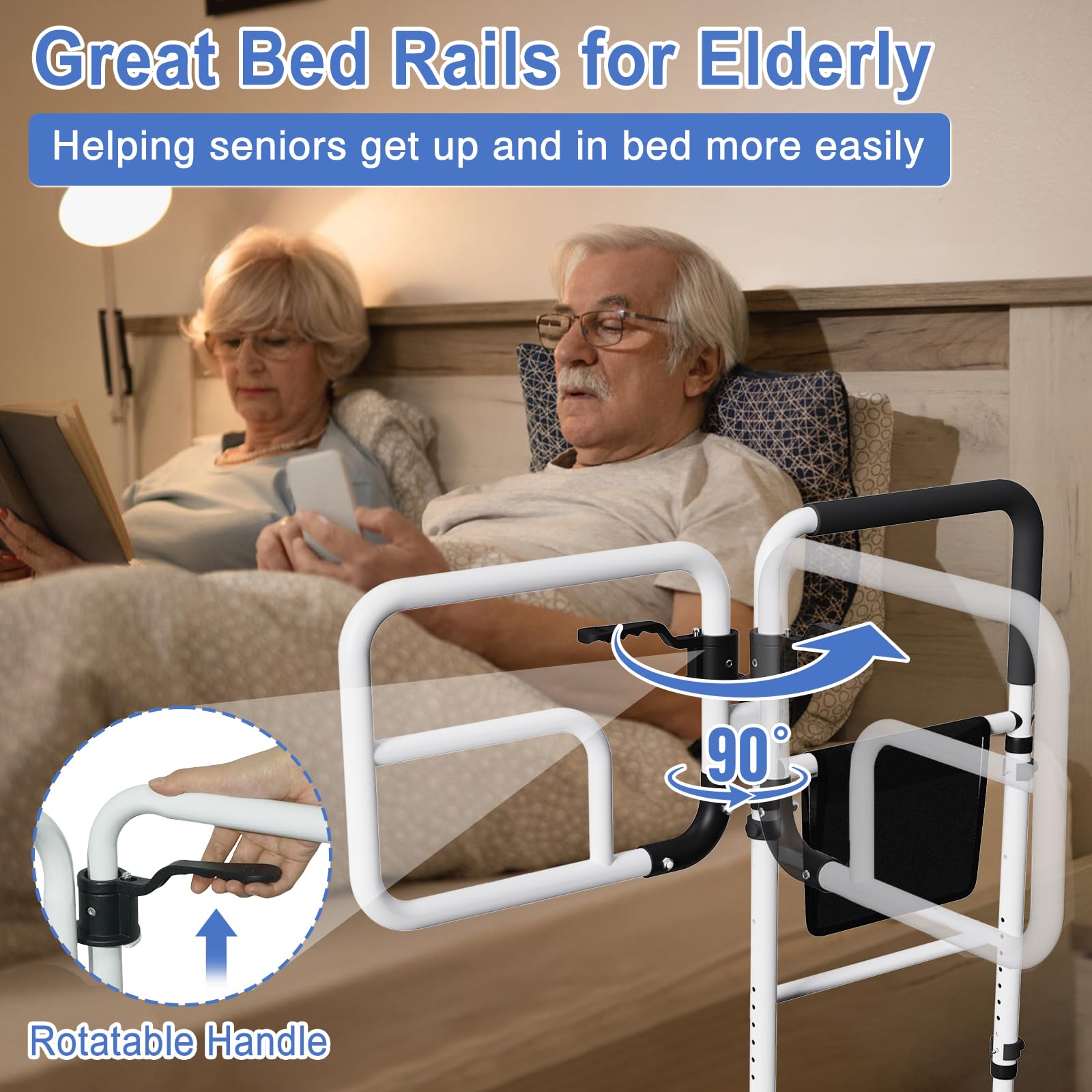 Elderly Bed Safety Rails for Adults & Seniors - Adjustable Bed Guard Rails with Storage Pouch for King, Queen, Full & Twin Size Beds - Perfect for Fall Prevention & Assisted Sleeping