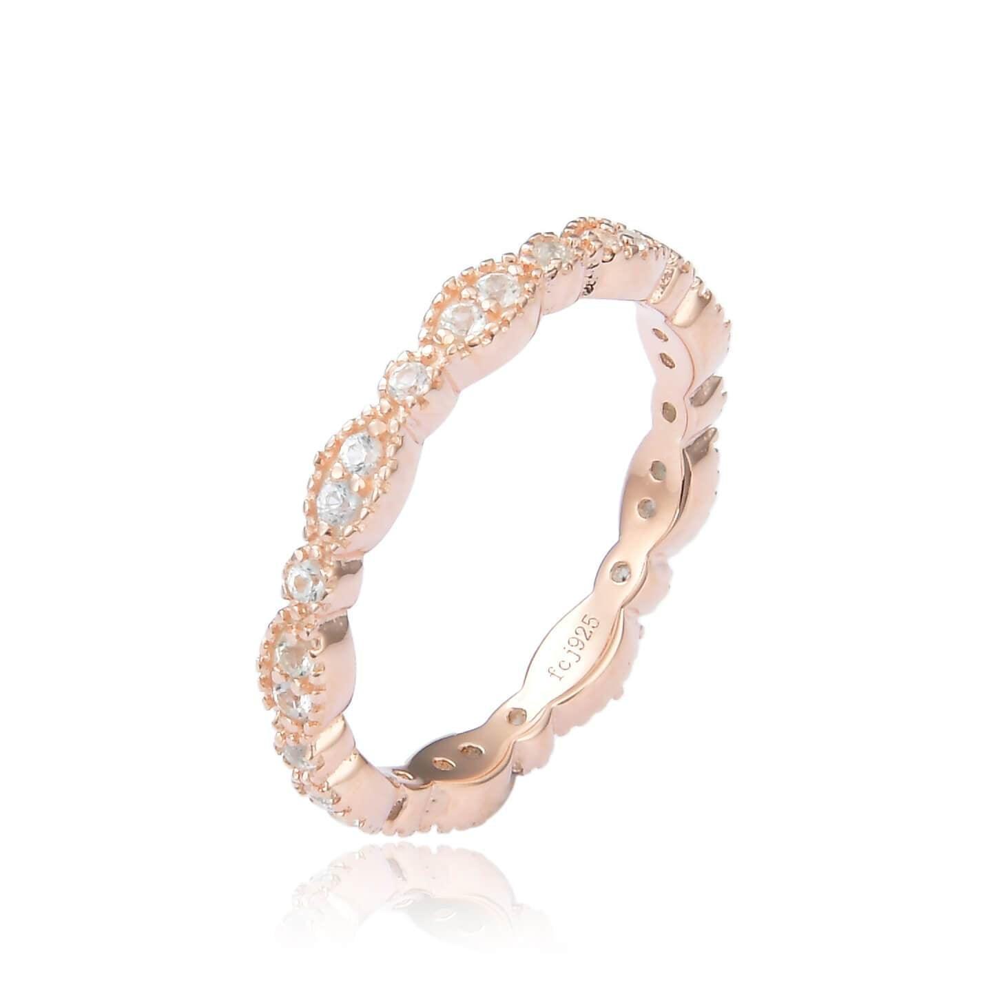 White Sapphire Eternity Ring for Women - 14K Gold Wedding Band, Anniversary Gift for Her - Perfect for Engagement, Proposal & Special Occasions