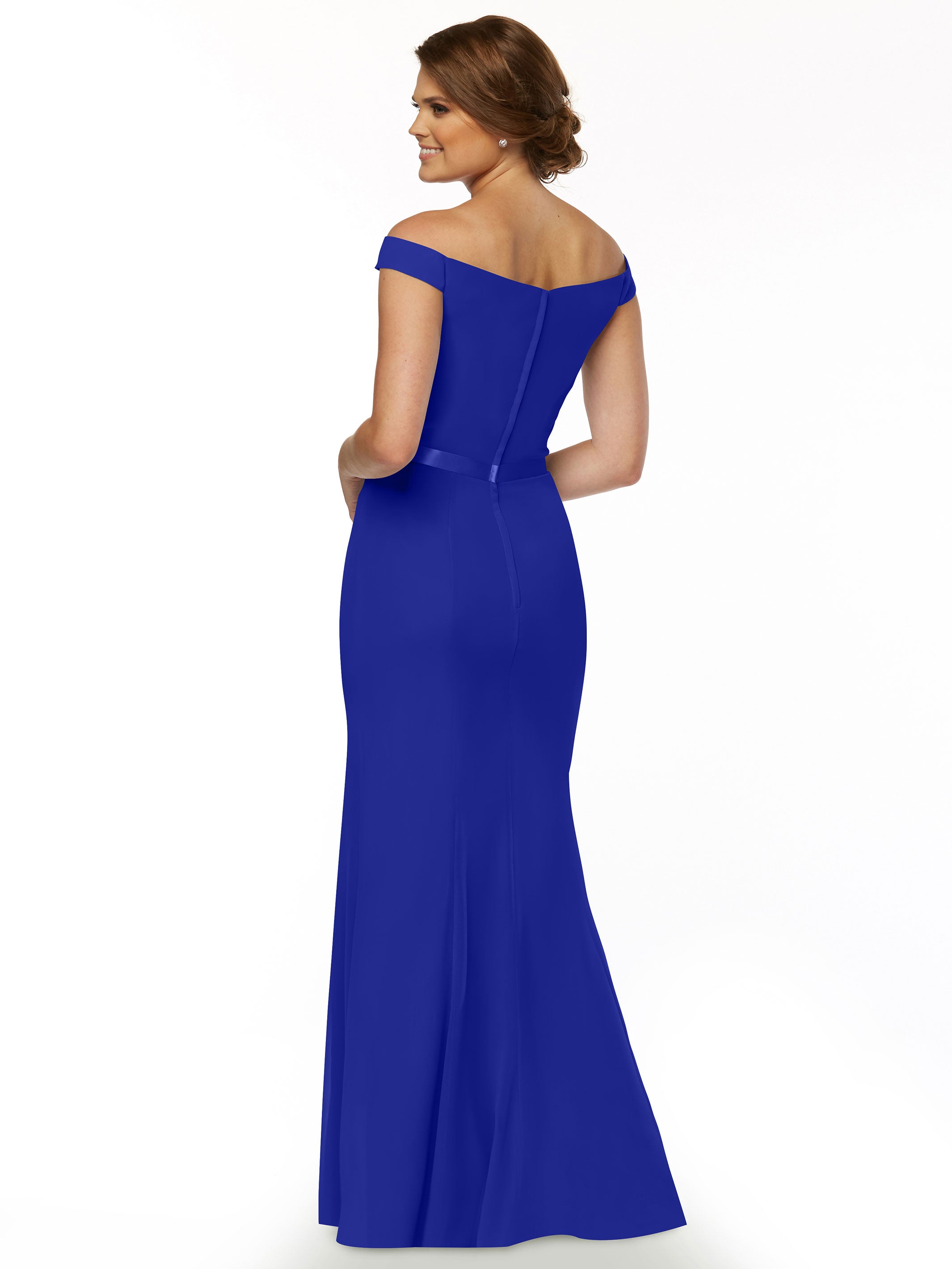 Elegant Off-The-Shoulder Chiffon Bridesmaid Dress with Ribbon Belt - A-Line Fit & Flare Design for Weddings, Parties & Special Occasions