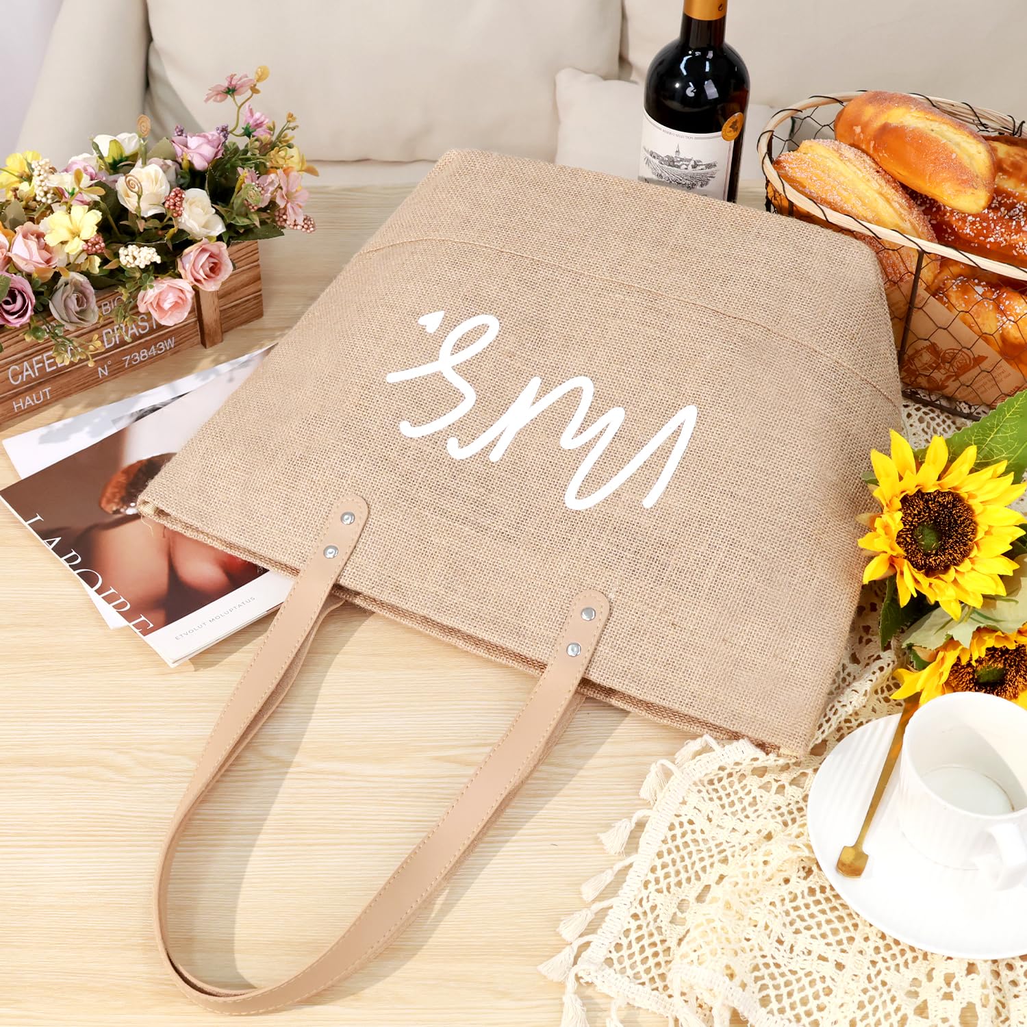 hatisan Large Jute Beach Bag for Women - Woven Straw Tote Shoulder Handbag Boho Bag for Summer Vacation, Pool Party, and Travel