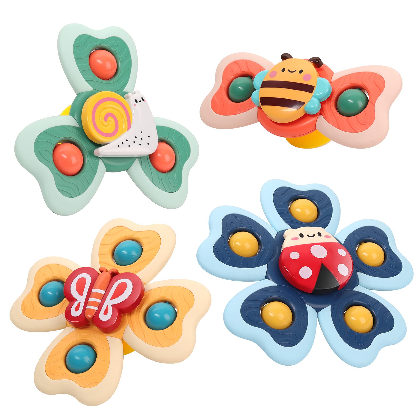 Vanmor Baby Suction Cup Spinning Top Toys - 4 Pack Sensory Spinner Toys for Toddlers 1-3 Years, Window & High Chair Tray Suction Toys for Bath Time, Airplane Travel & Sensory Play - Perfect Gift for Boys & Girls