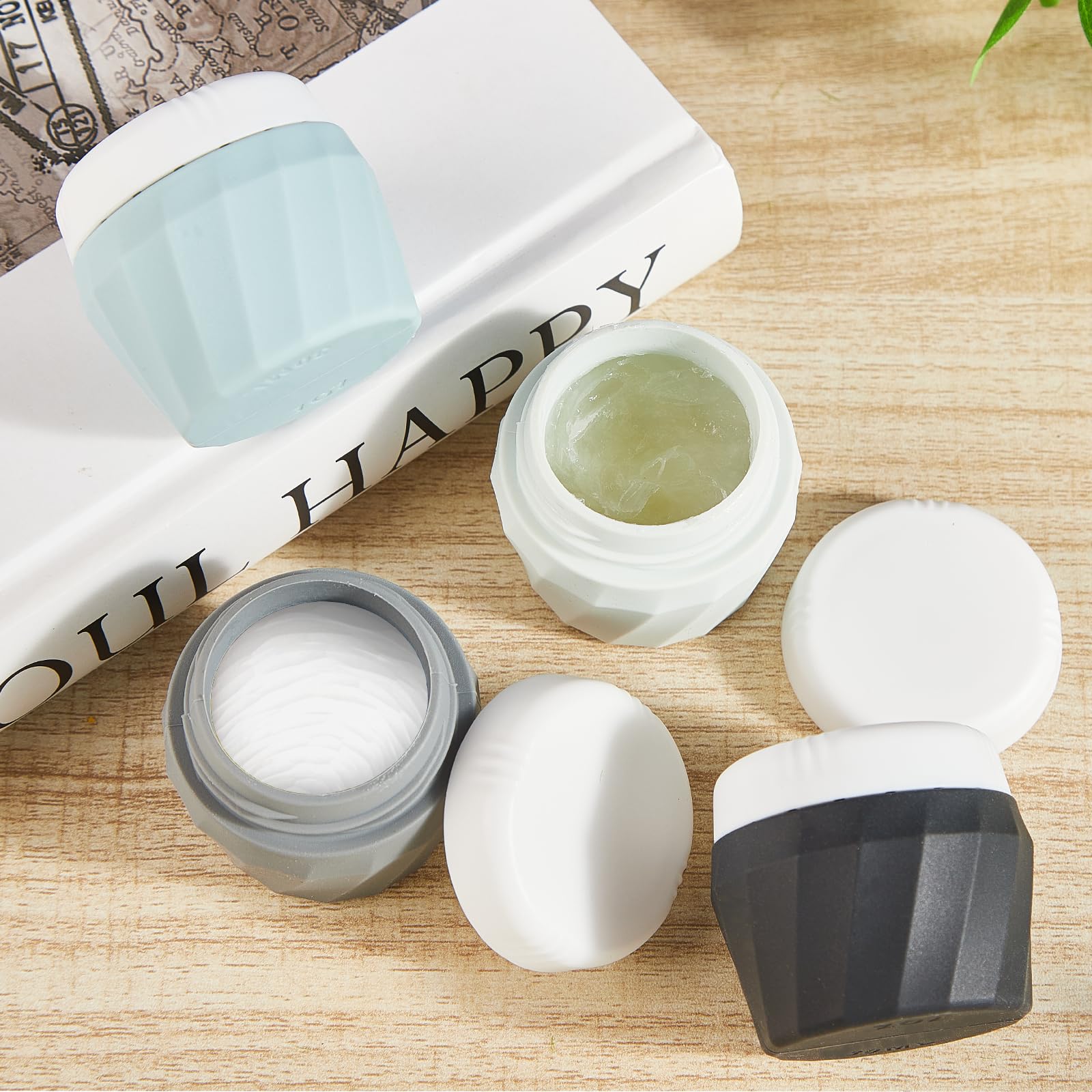 Premium 1oz Silicone Travel Containers for Toiletries - TSA Approved Leak-Proof Refillable Cosmetic Cream Jars with Clear Bag - Ideal for Face, Body Cream & Skincare Products - Perfect for Air Travel, Gym & On-the-Go Use (Gray)