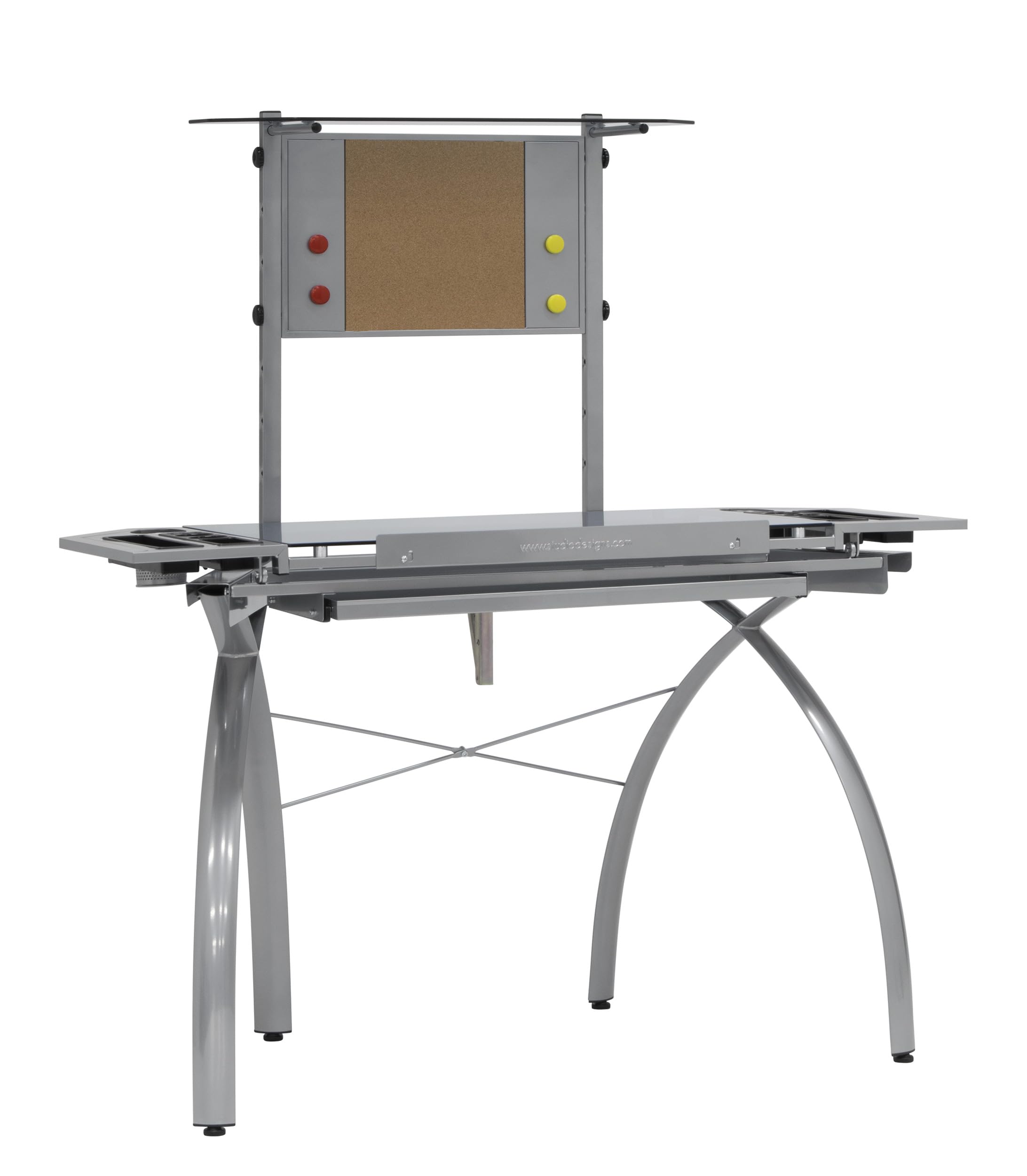Studio Designs Futura Tower - Silver/Blue Glass Modern Laptop Desk with Adjustable Shelf | Perfect for Home Office, Gaming Setup & Small Spaces