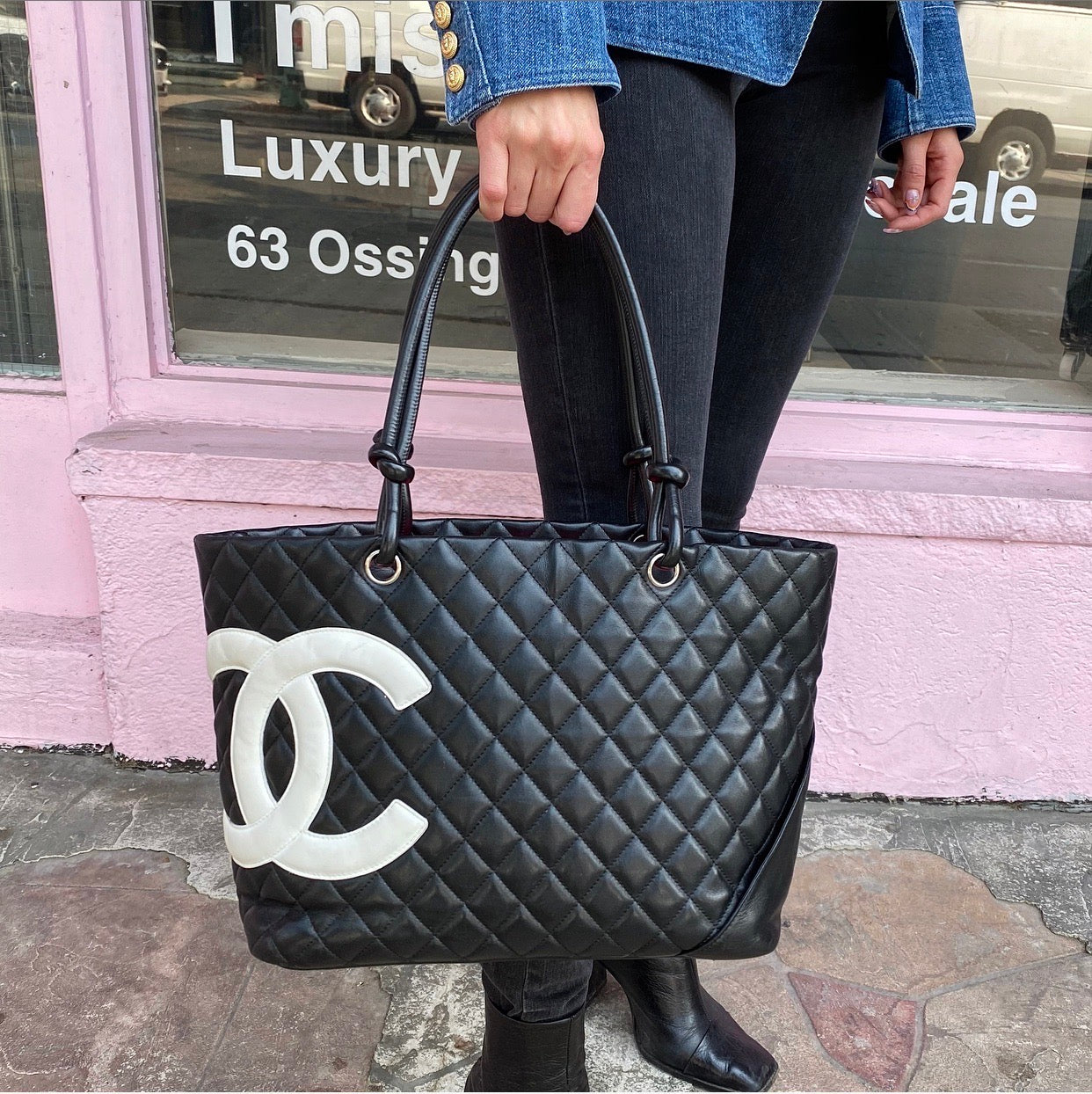 Authentic Chanel 2004 Cambon Black & White CC Logo Tote Bag - Luxury Designer Handbag for Women, Perfect for Work, Travel & Everyday Use