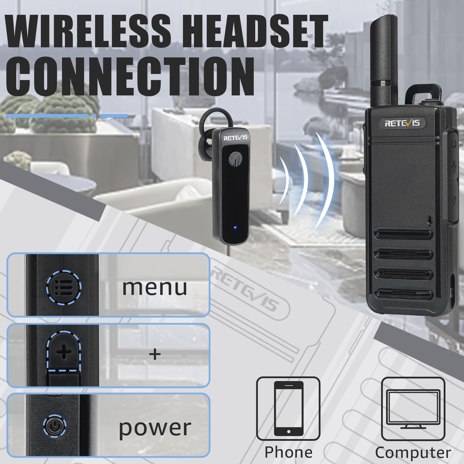 Retevis RB639P Professional Walkie Talkies for Adults - 4 Pack Wireless Two Way Radios with Earpieces, VOX Hands Free & USB-C Charging - PMR446 Business Radios for Restaurant, Hotel, Construction, Outdoor Activities (Black)