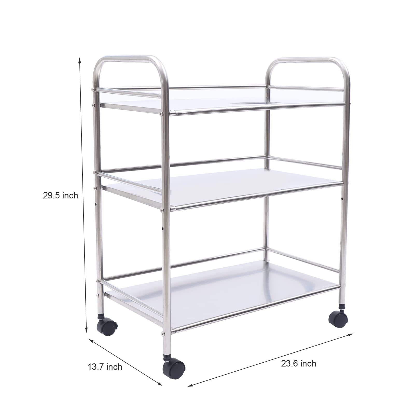 3-Tier Rolling Utility Cart with Wheels - Stainless Steel Storage Trolley for Kitchen, Office & Catering