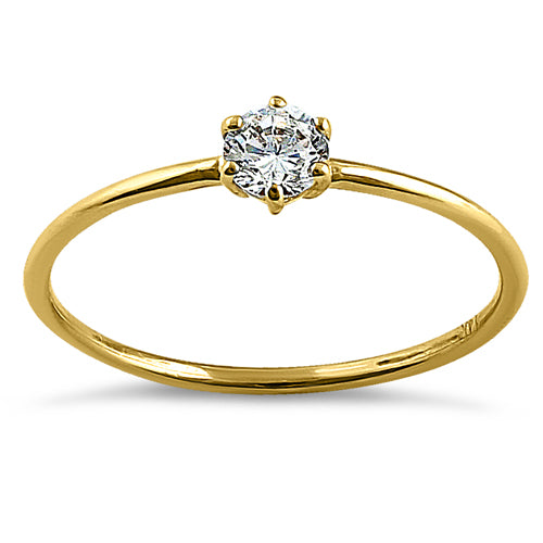 14K Solid Yellow Gold Round CZ Solitaire Engagement Ring for Women - Perfect for Proposals, Weddings & Anniversary Gifts