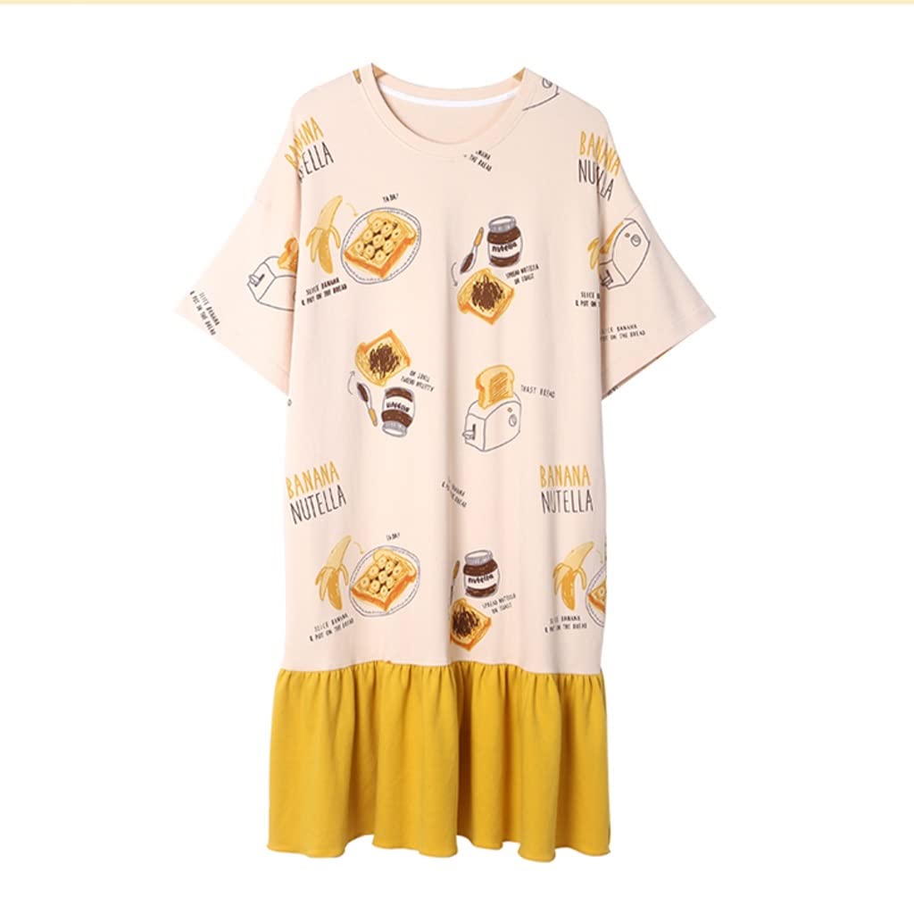 HLDETH Women's Cotton Casual Printed Long Shirt Nightgown - Short Sleeve Sleep Dress for Lounge & Bedtime (Medium, Color A) | Perfect for Relaxing at Home, Summer Nights & Vacation Wear