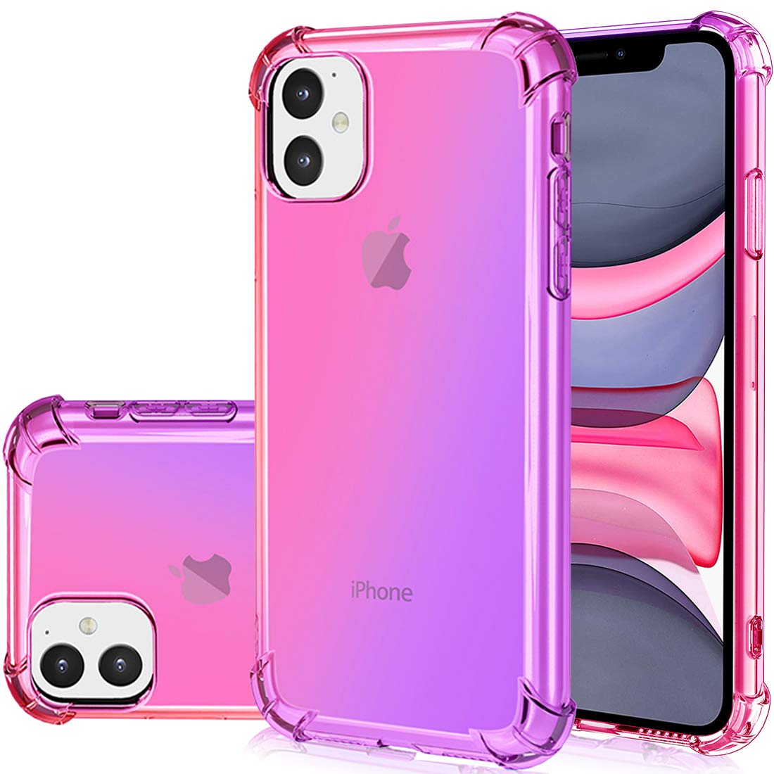 Gradient Slim Clear TPU Shockproof Case for iPhone 11 - Cute Pink Purple Anti-Scratch Soft Cover | Perfect for Everyday Protection & Style
