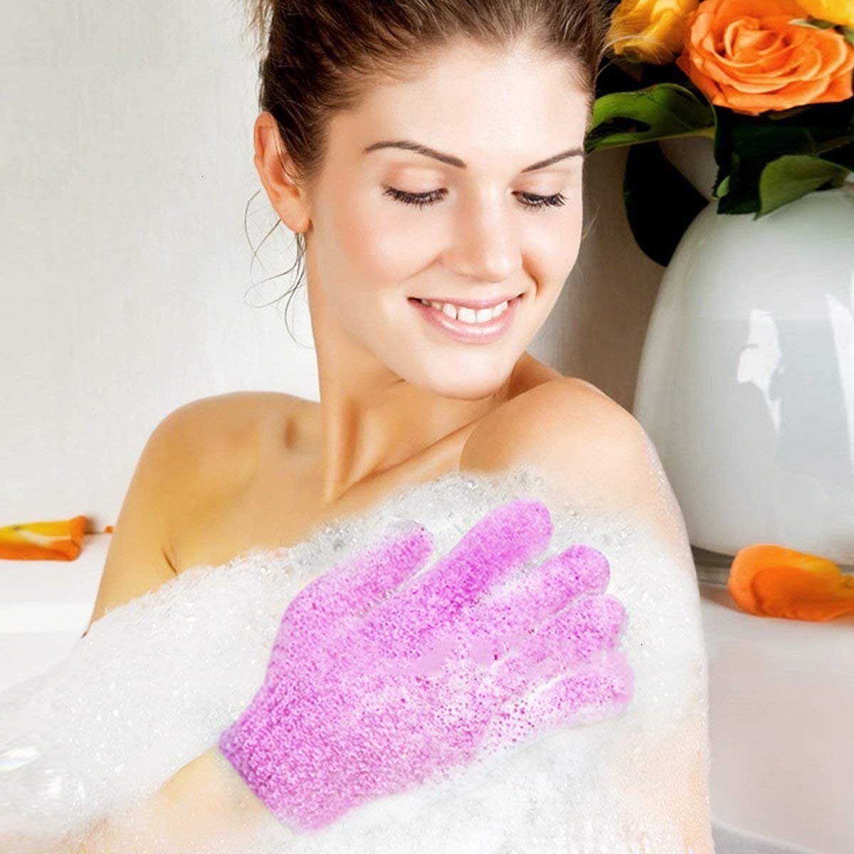 Exfoliating Bath Glove for Smooth Skin - Body Scrub Mitt for Shower & Spa - Moisturizing Exfoliator with Massage Texture - Perfect for Dry Skin & Dead Cell Removal (Purple) - Ideal for Home Spa, Self-Care Routine & Relaxing Bath Time