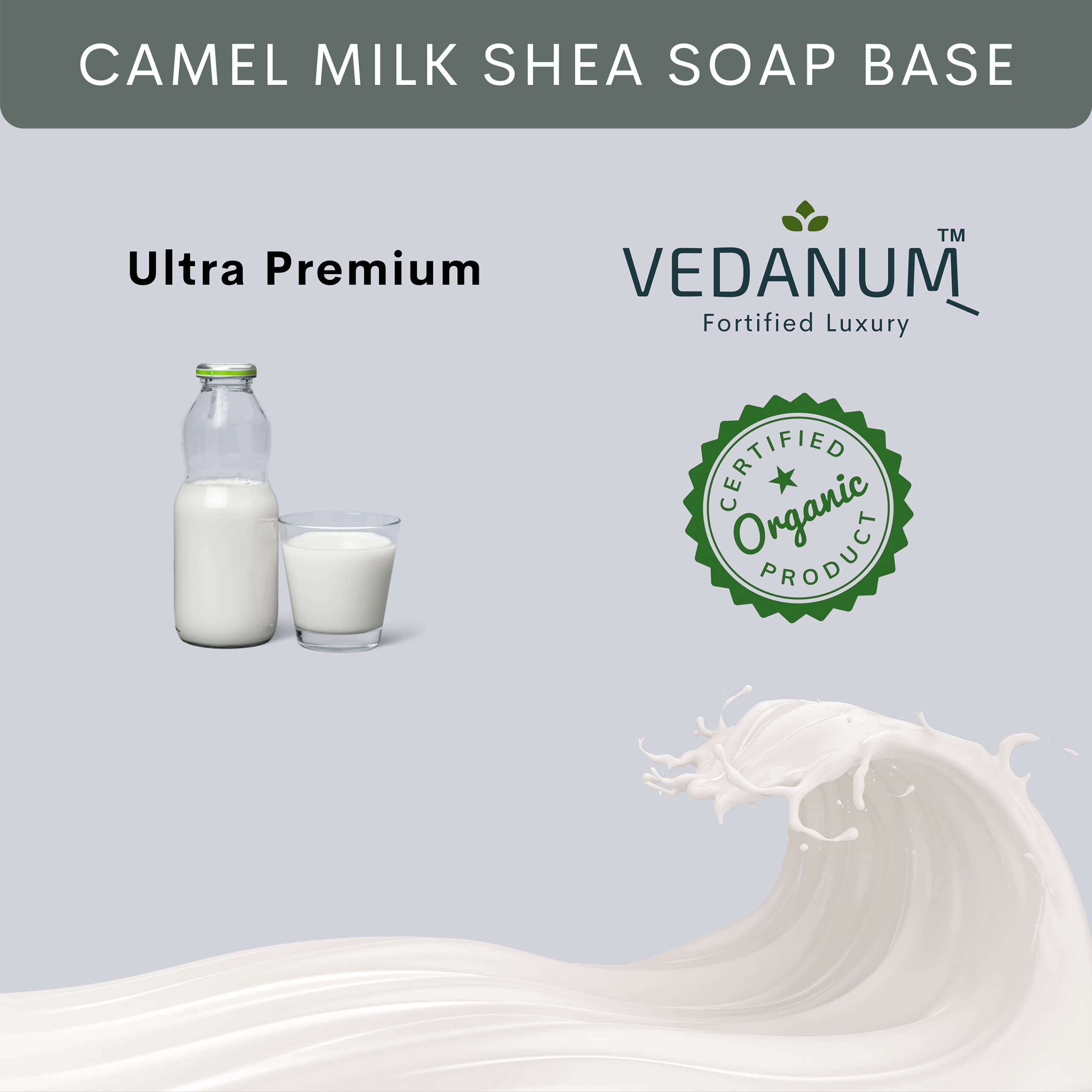 VEDANUM Natural Camel Milk Premium Melt and Pour Soap Base with Shea Butter Extracts - 500g (Sulfate & Paraben Free) for Sensitive Skin & Luxurious Bathing Experience