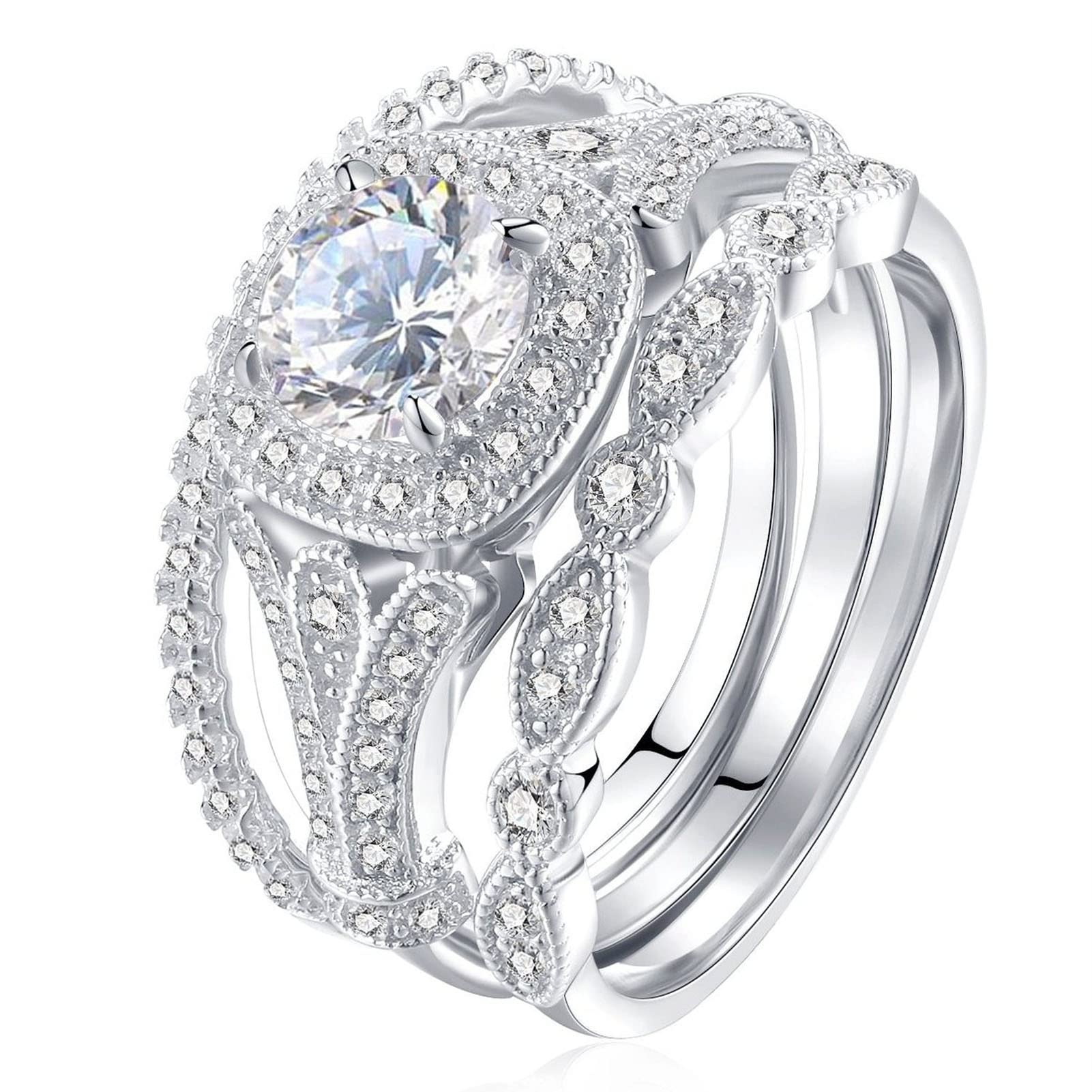 3Pcs Women's Rings Set - Elegant Shiny Wedding Bands for Engagement, Anniversary & Bridal Jewelry - Perfect Gift for Her, Girlfriend or Wife